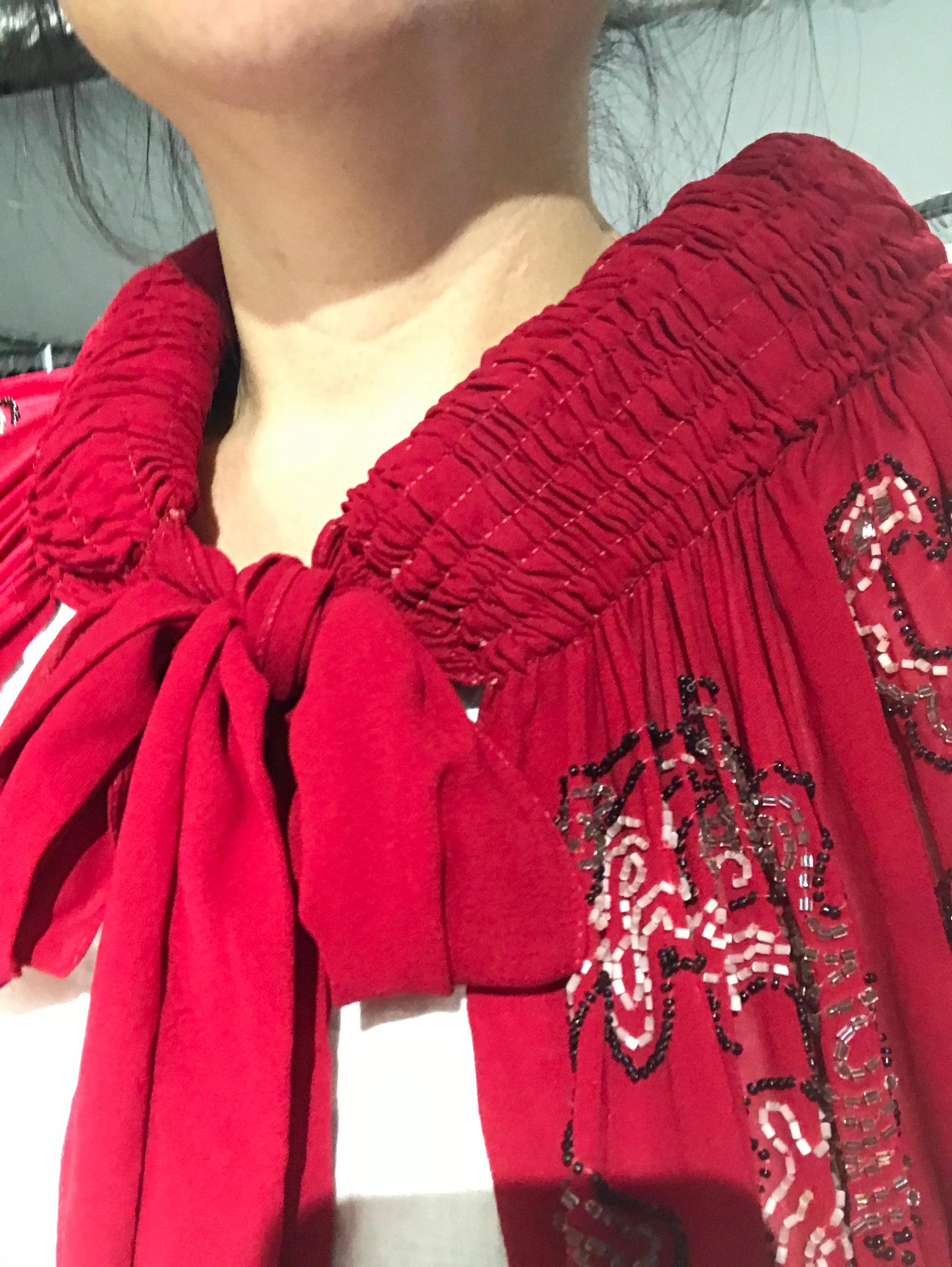 1920S Red Silk Beaded Cape made in France 9