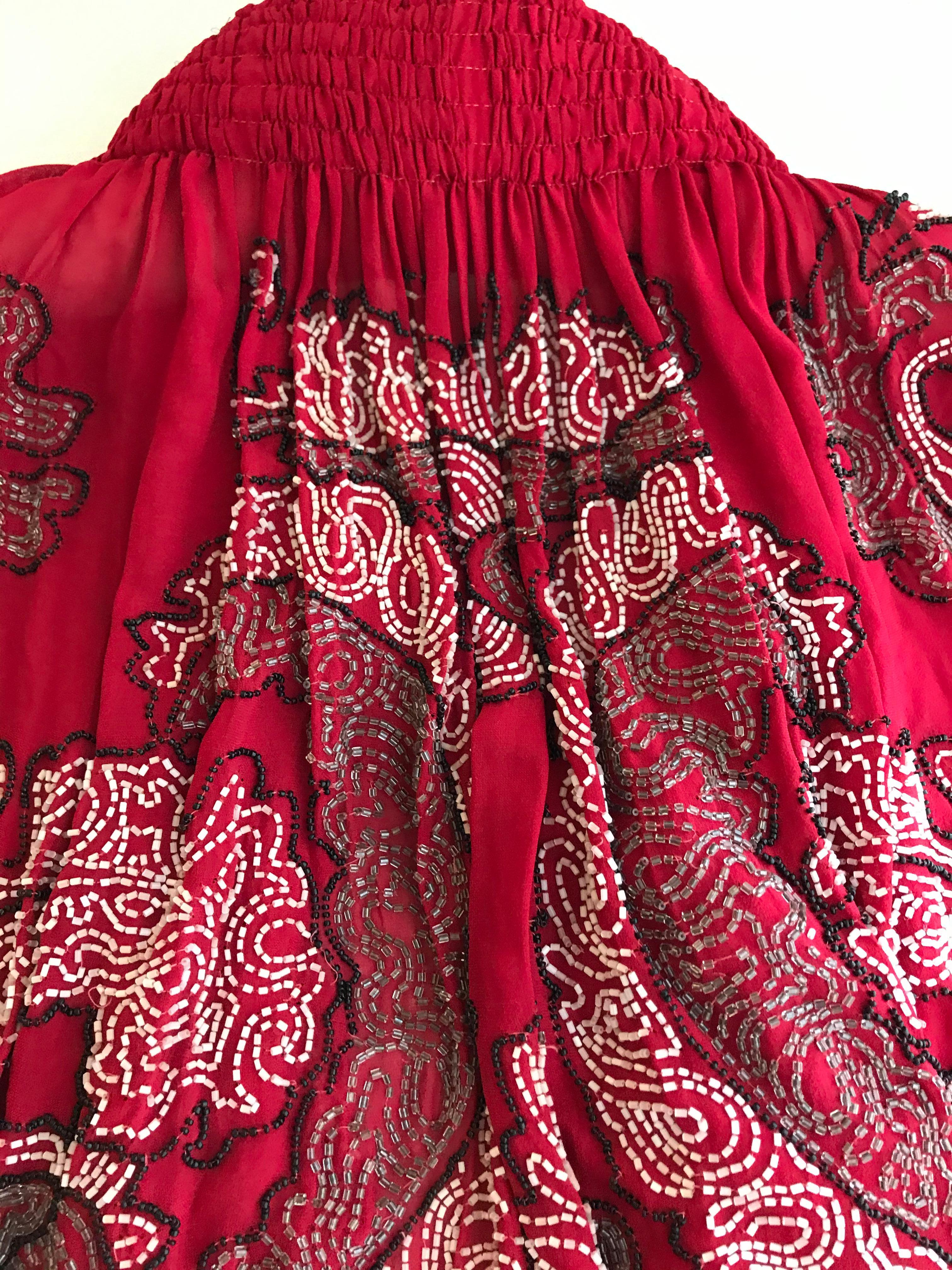 1920S Red Silk Beaded Cape made in France 3