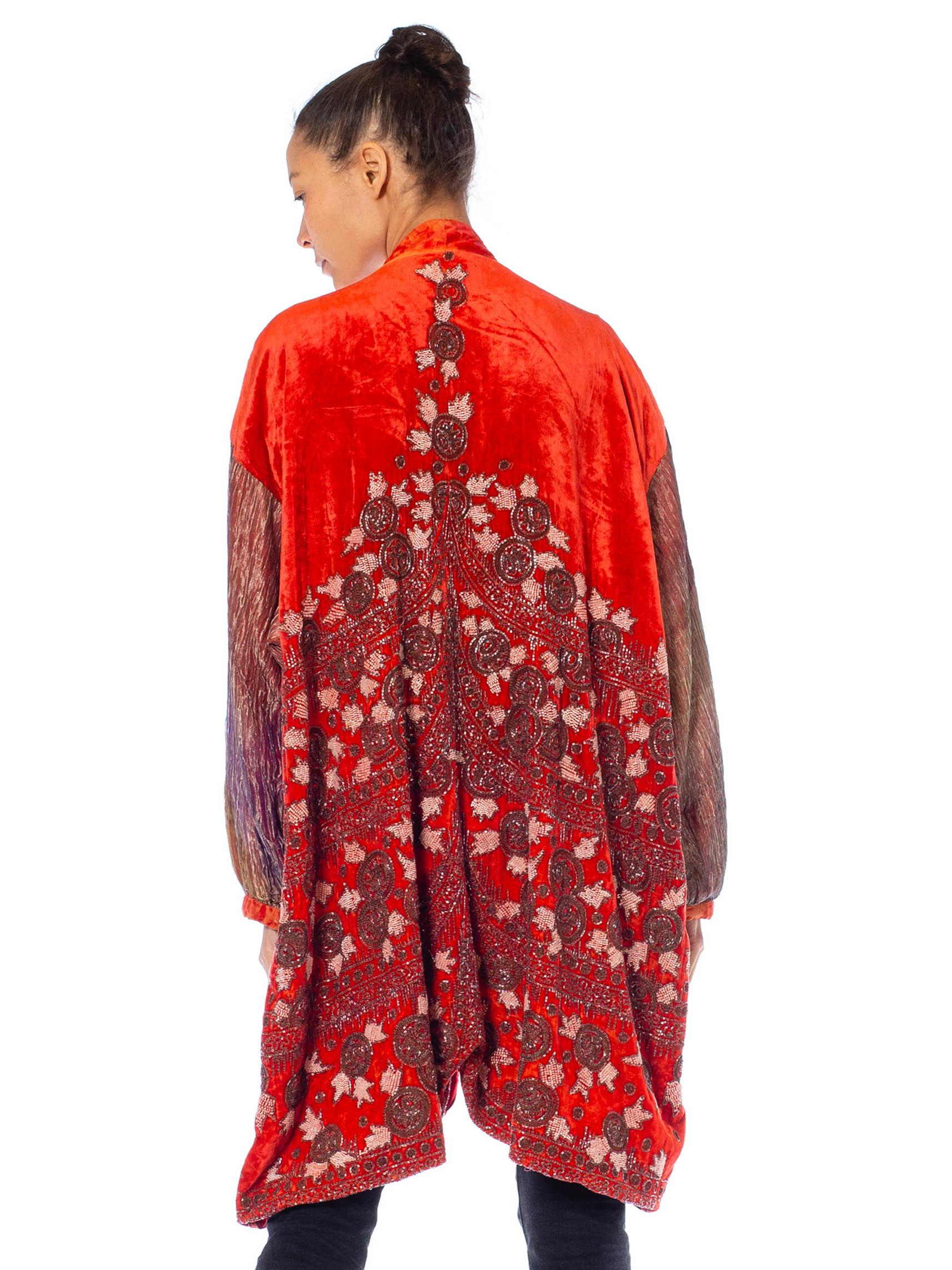 1920S Red Silk Velvet Beaded Opera Coat From Paris For Sale 1