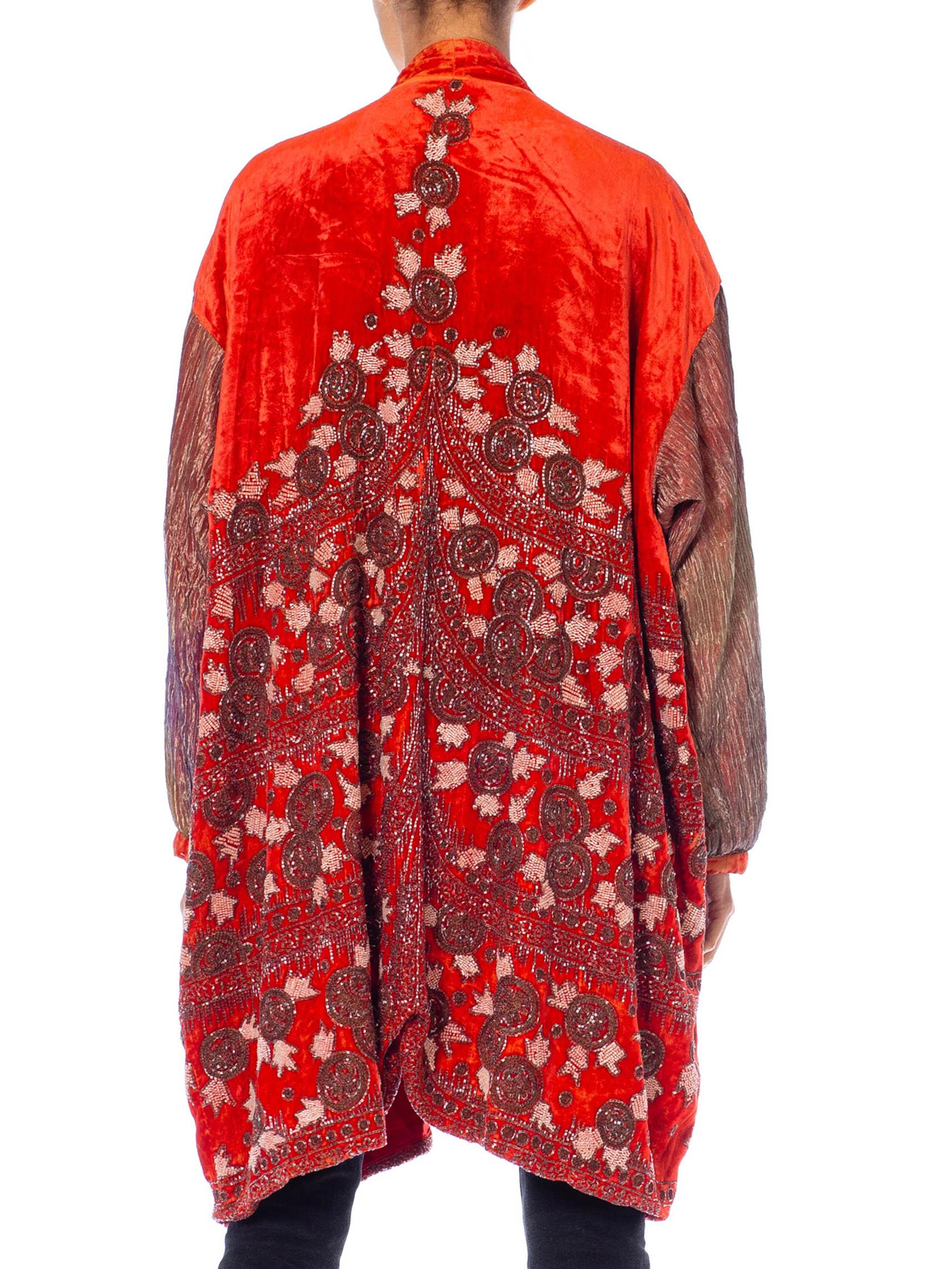1920S Red Silk Velvet Beaded Opera Coat From Paris For Sale 4