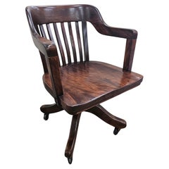 1920s Refinished Walnut Swivelling And Tilting Rolling Banker's Office Chair