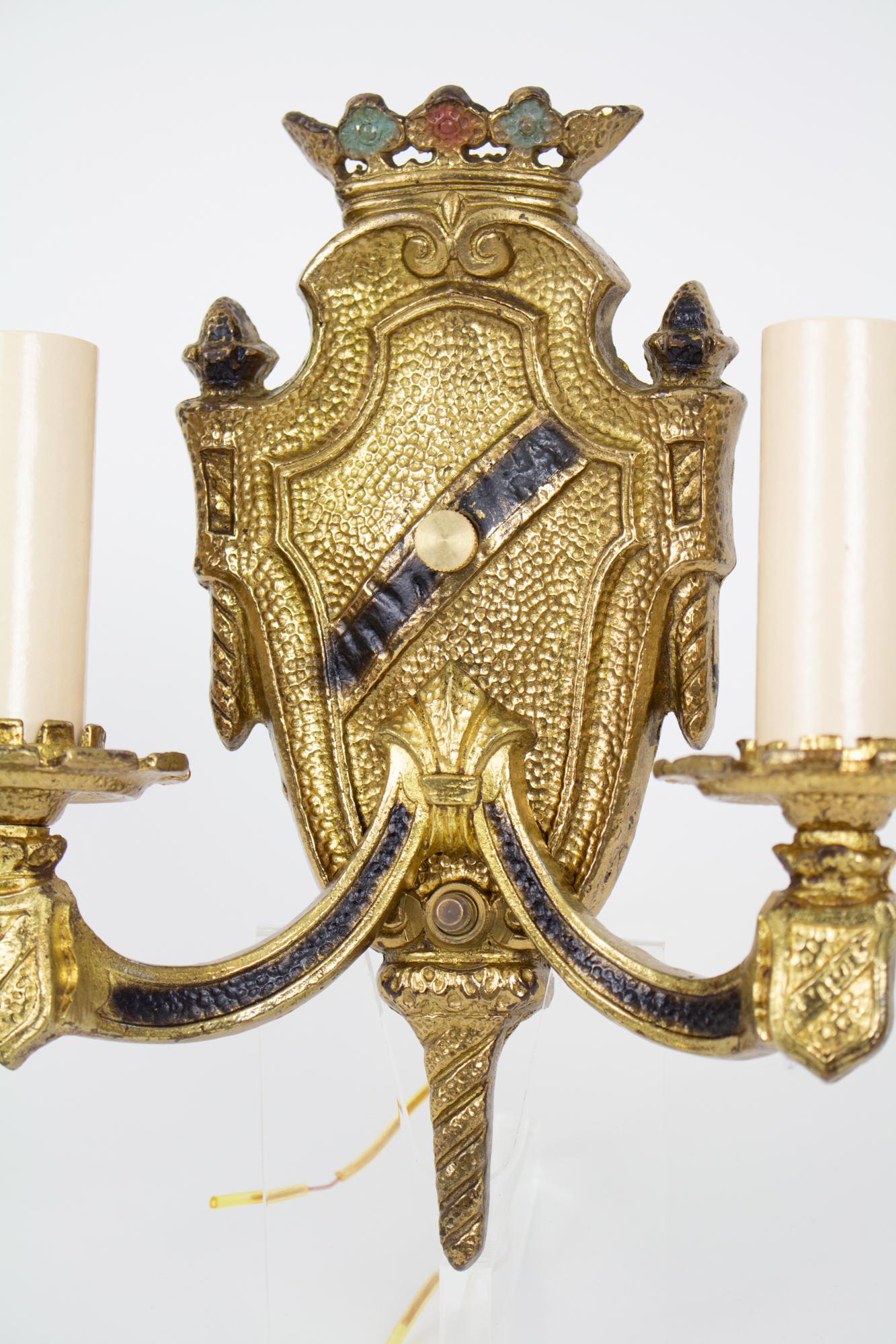 1920’s Renaissance Revival Cast Brass Sconces - a Pair For Sale 5