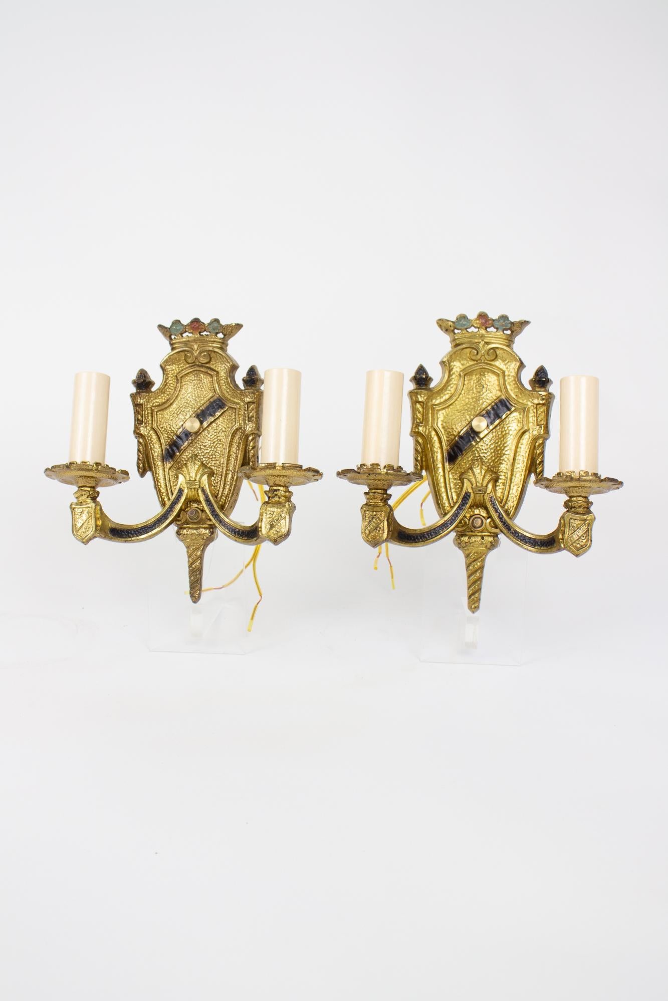 American 1920’s Renaissance Revival Cast Brass Sconces - a Pair For Sale
