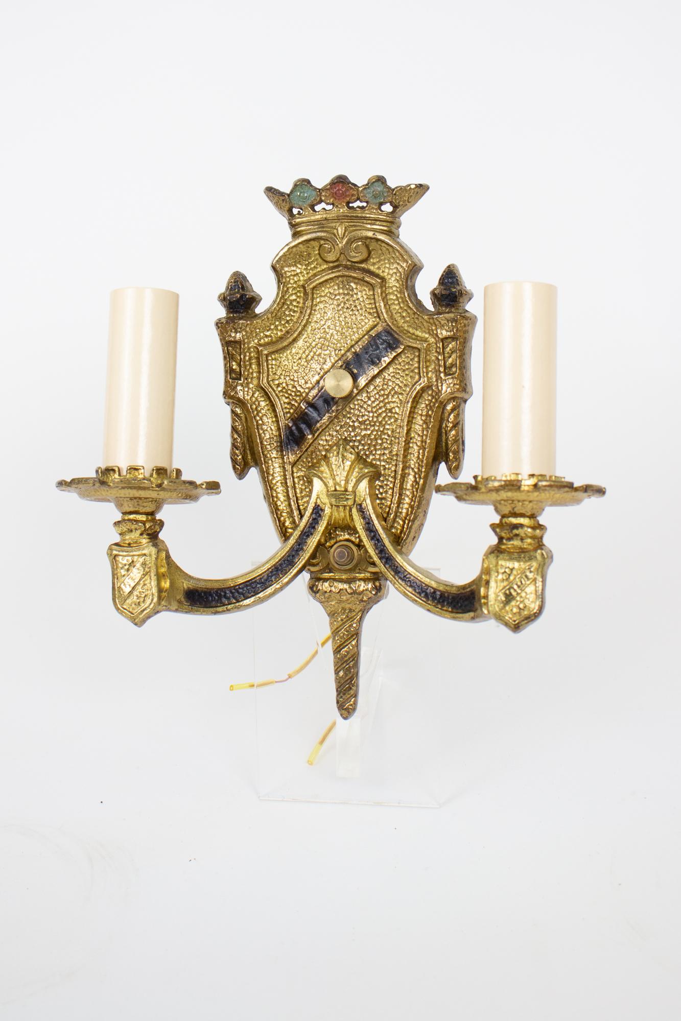 1920’s Renaissance Revival Cast Brass Sconces - a Pair For Sale 2