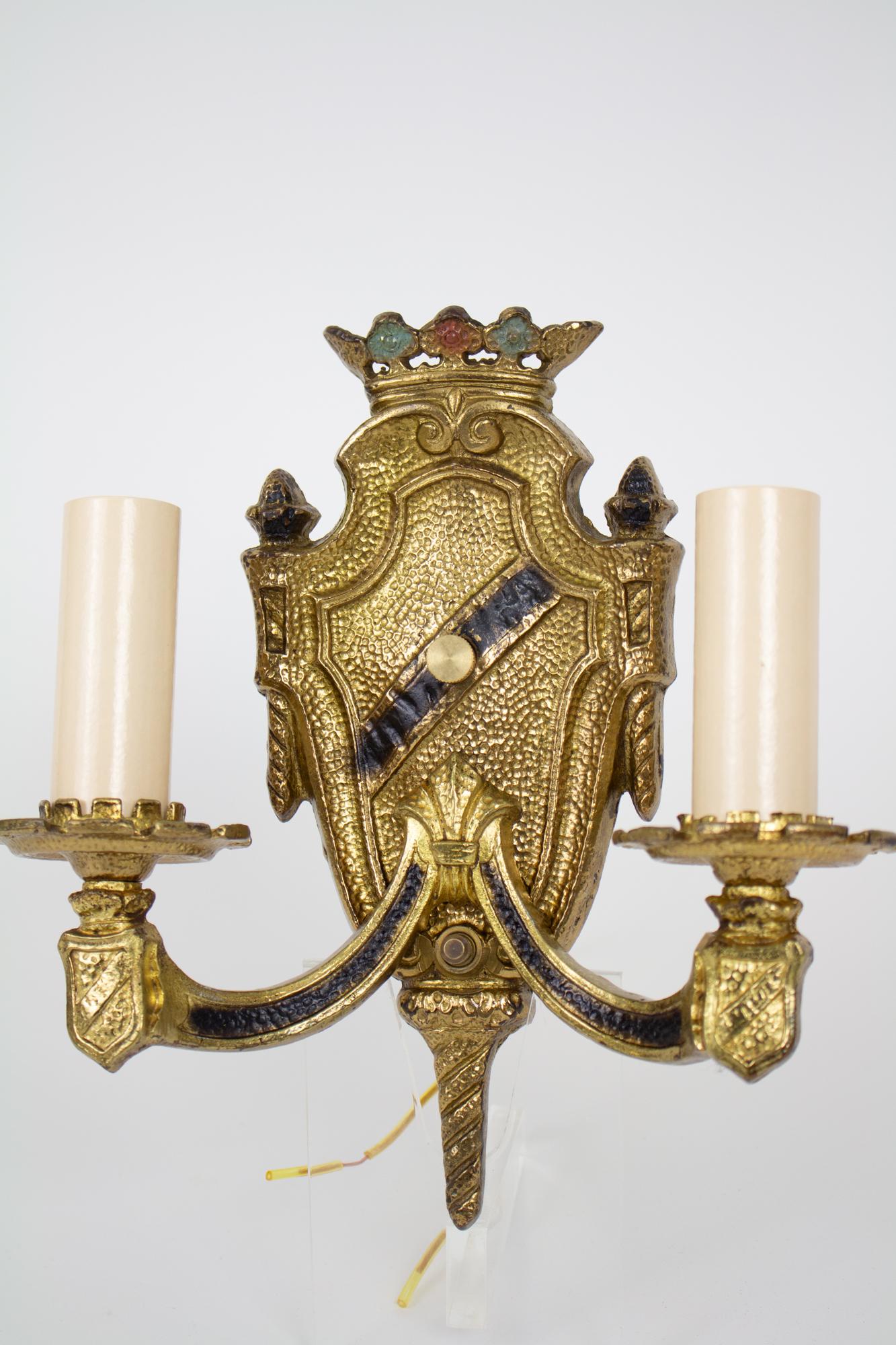 1920’s Renaissance Revival Cast Brass Sconces - a Pair For Sale 3