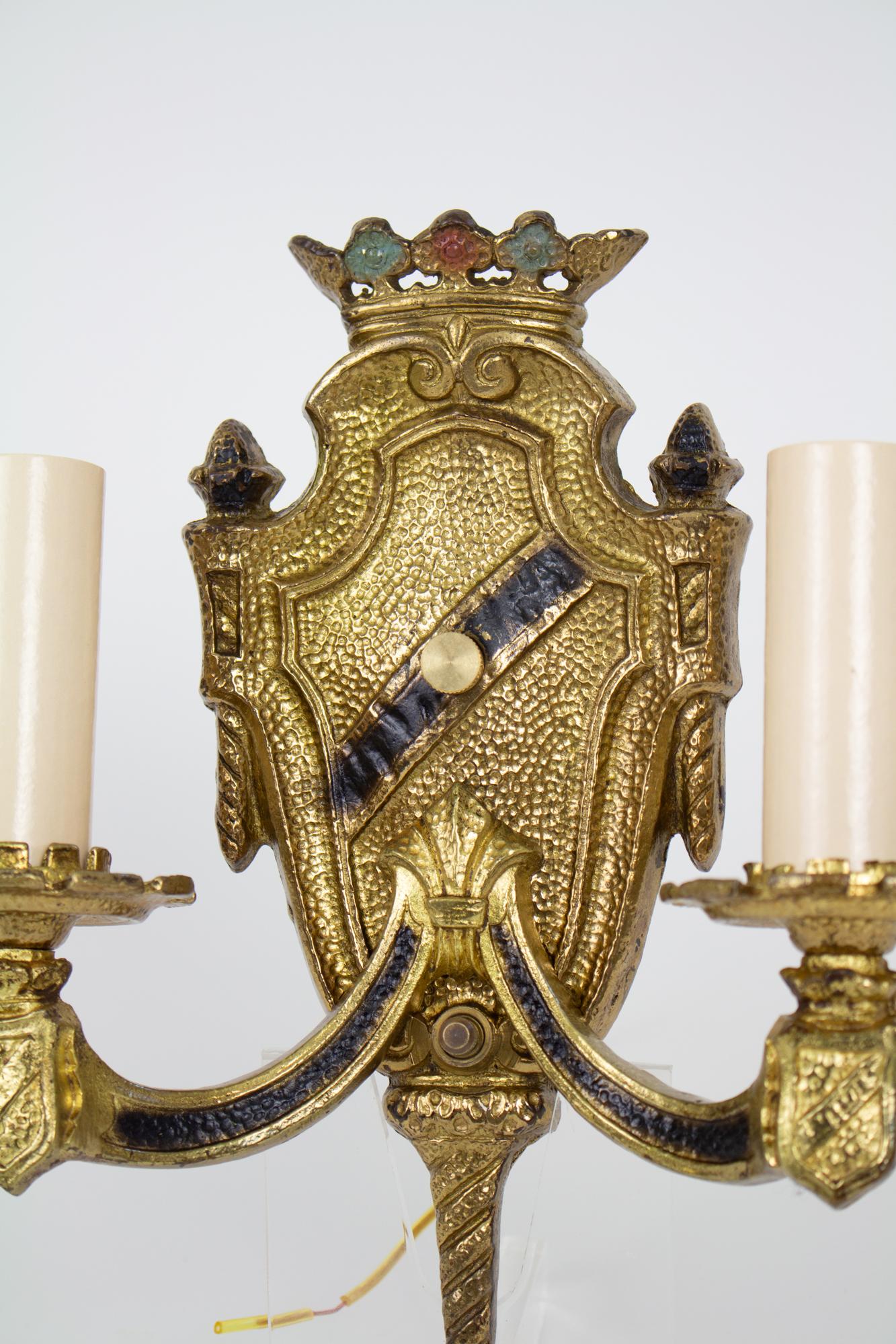 1920’s Renaissance Revival Cast Brass Sconces - a Pair For Sale 4