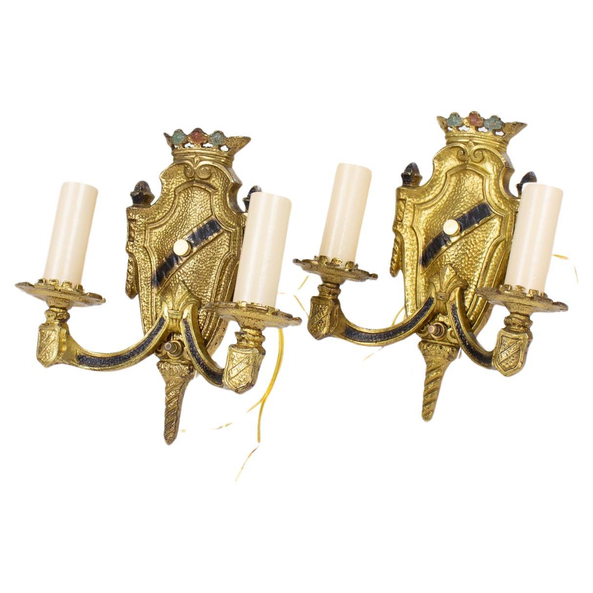 1920’s Renaissance Revival Cast Brass Sconces - a Pair For Sale