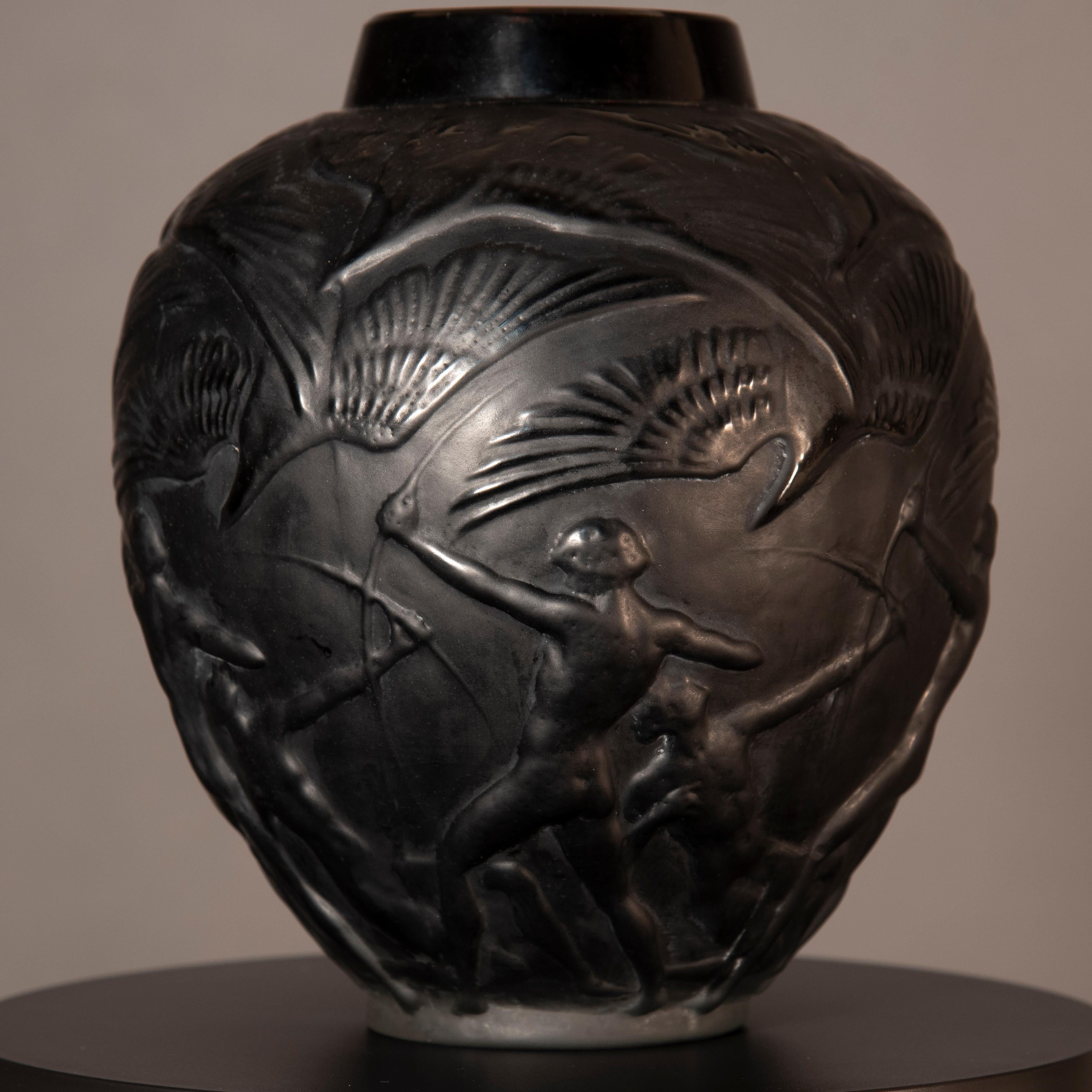Glass Lalique Archers Signed Vase Art Nouveau