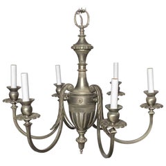 1920s Restored Federal Style 6-Arm Brushed Nickel-Plated Brass Chandelier