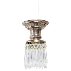 1920's Revival Silver and Crystal Flush Mount Fixture