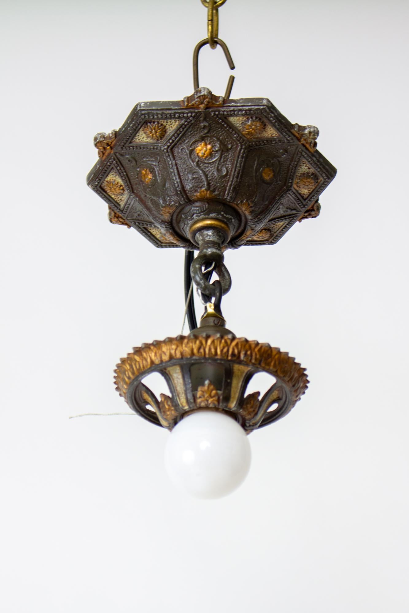 1920's Riddle Polychrome Pendant Light In Good Condition For Sale In Canton, MA
