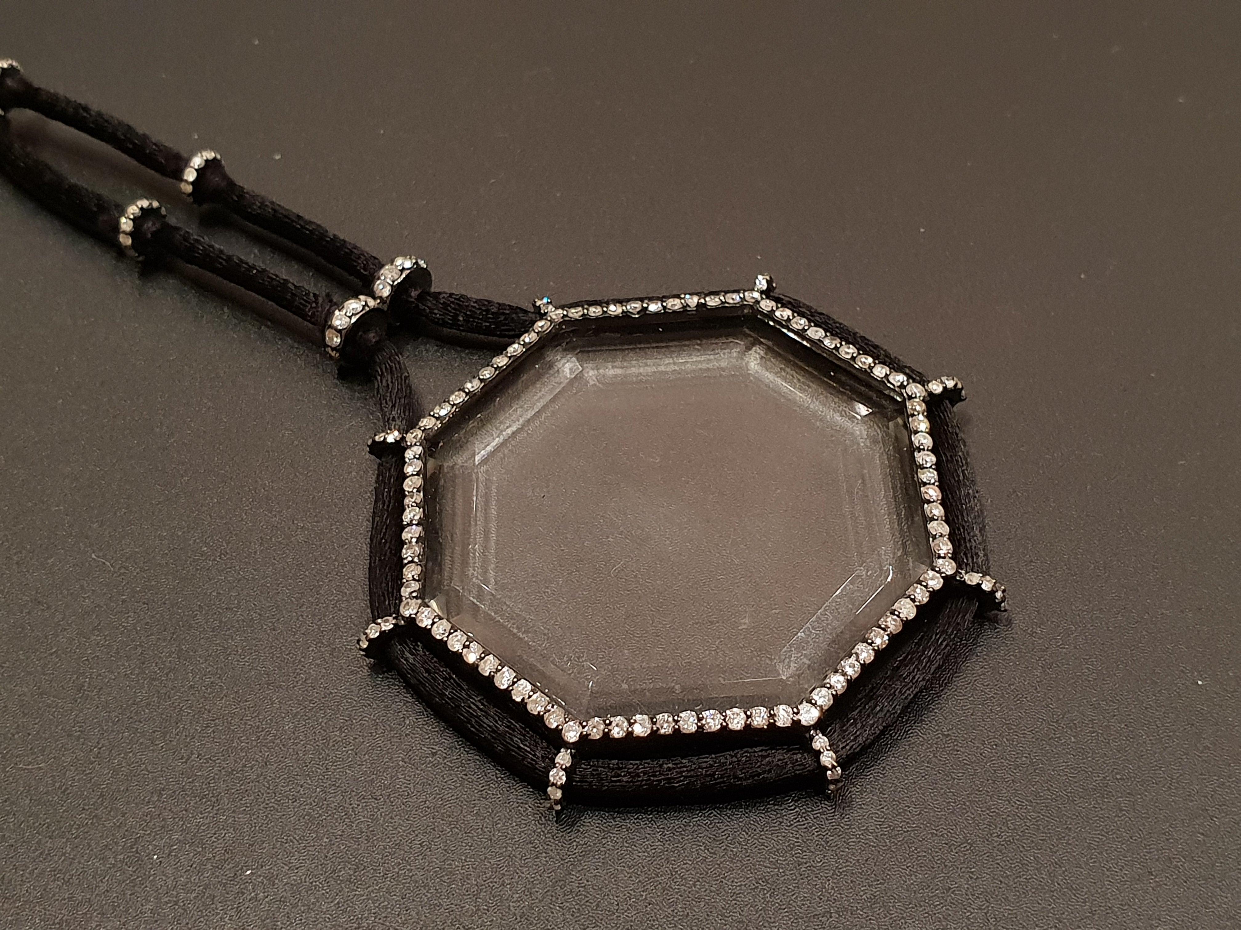 1920s Rock Crystal Diamonds Silver Pendant Necklace For Sale 1