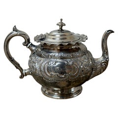 1920s Rococo Revival Antique Silver-Plated Engraved Teapot