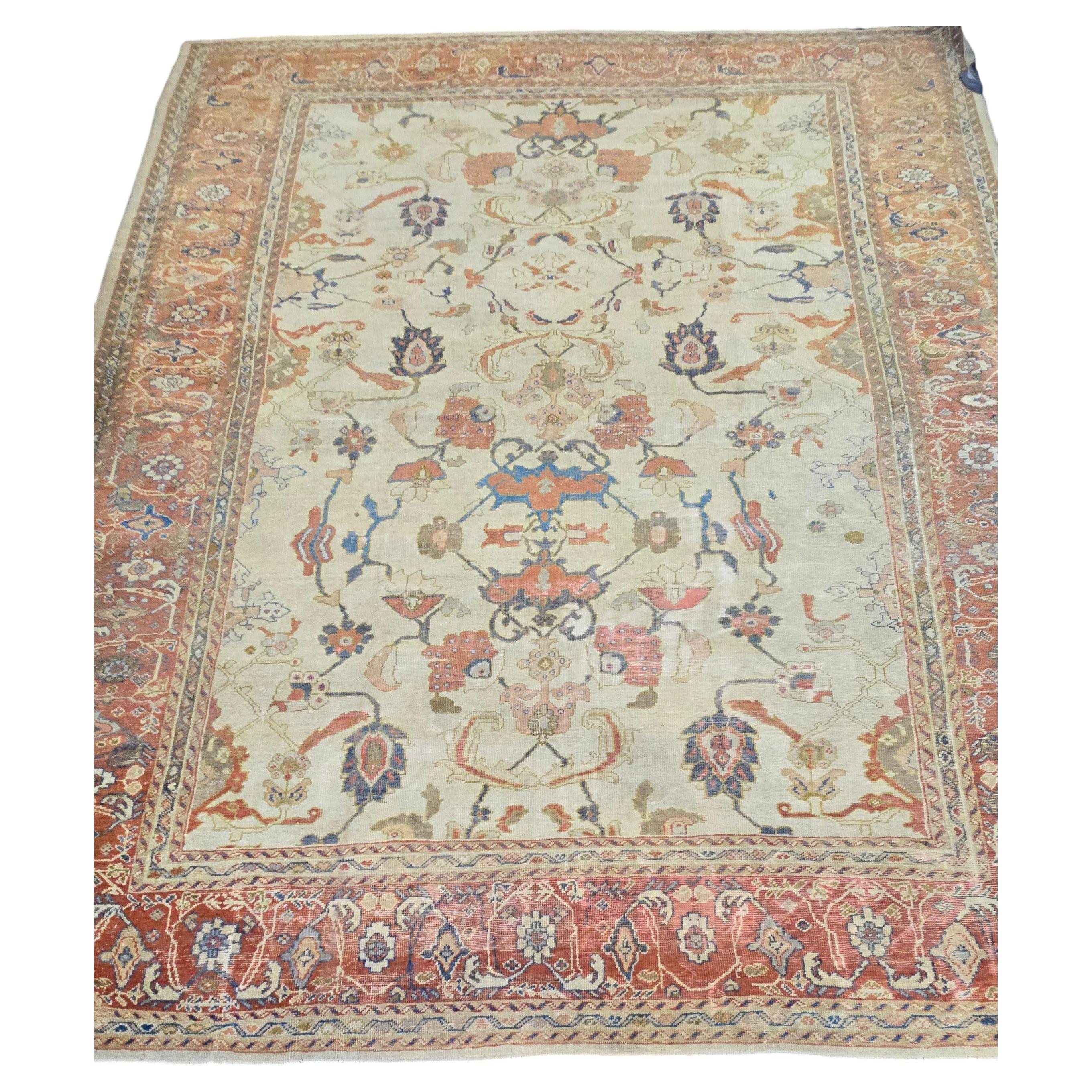 Antique Persian Sultanabad Rug, Hand-Knotted Wool, 10x14 ft