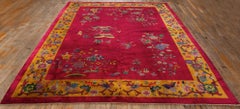 1920s Room Size Wool Fuschia Chinese Floral Modern Antique Knotted Art Deco Rug