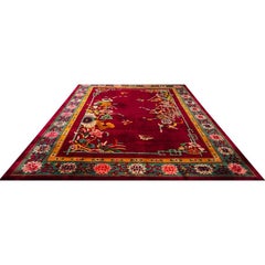 1920s Tamaño Habitación Lana Rojo Floral Chino Antiguo Moderno Alfombra Art Decó Anudada
