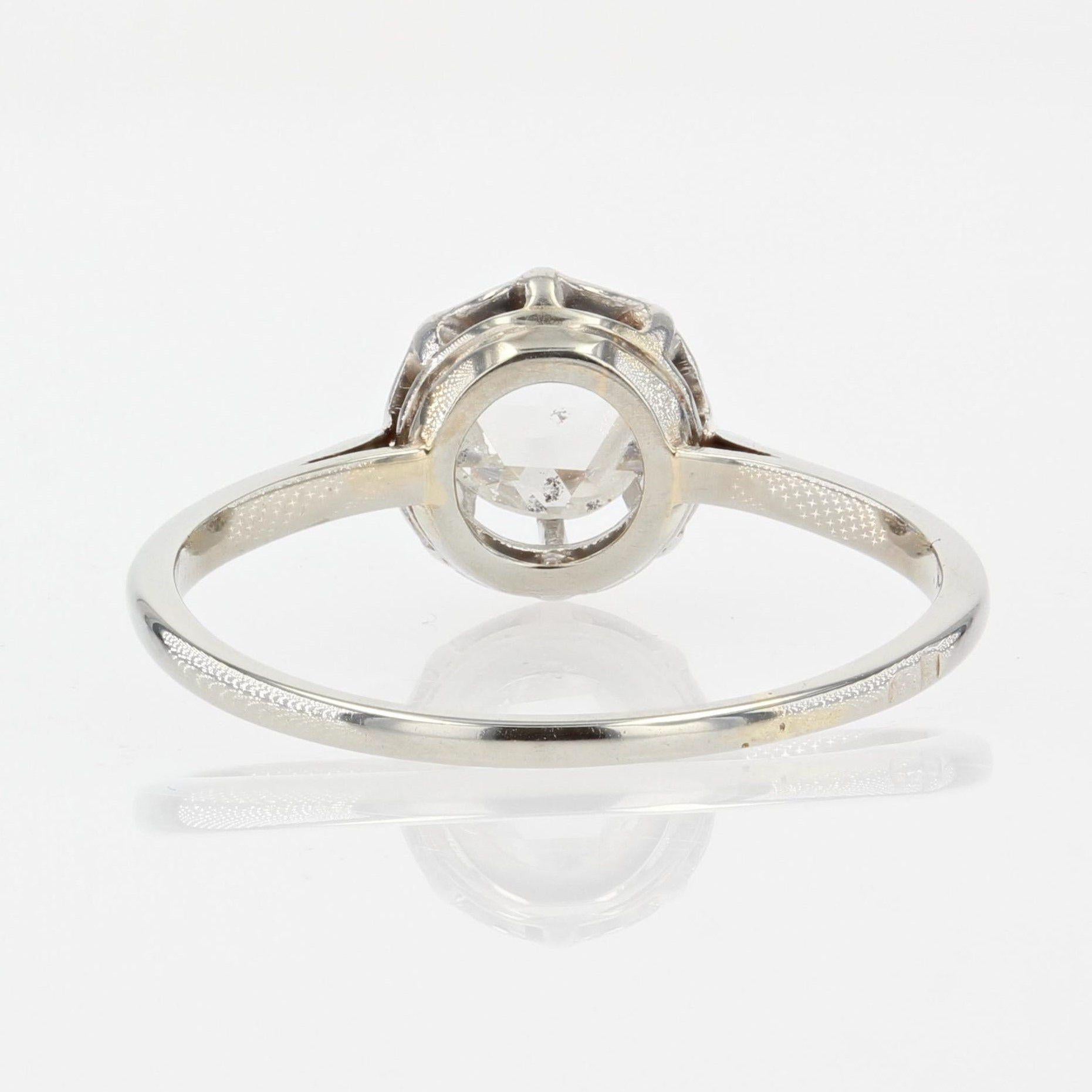 1920s Rose-Cut Diamond 18 Karat White Gold Solitaire Ring 4