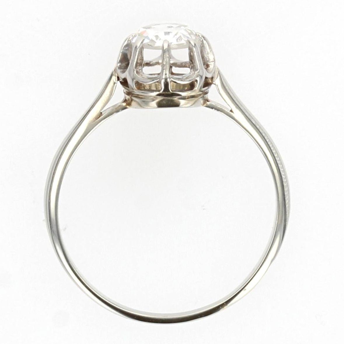 1920s Rose-Cut Diamond 18 Karat White Gold Solitaire Ring 5