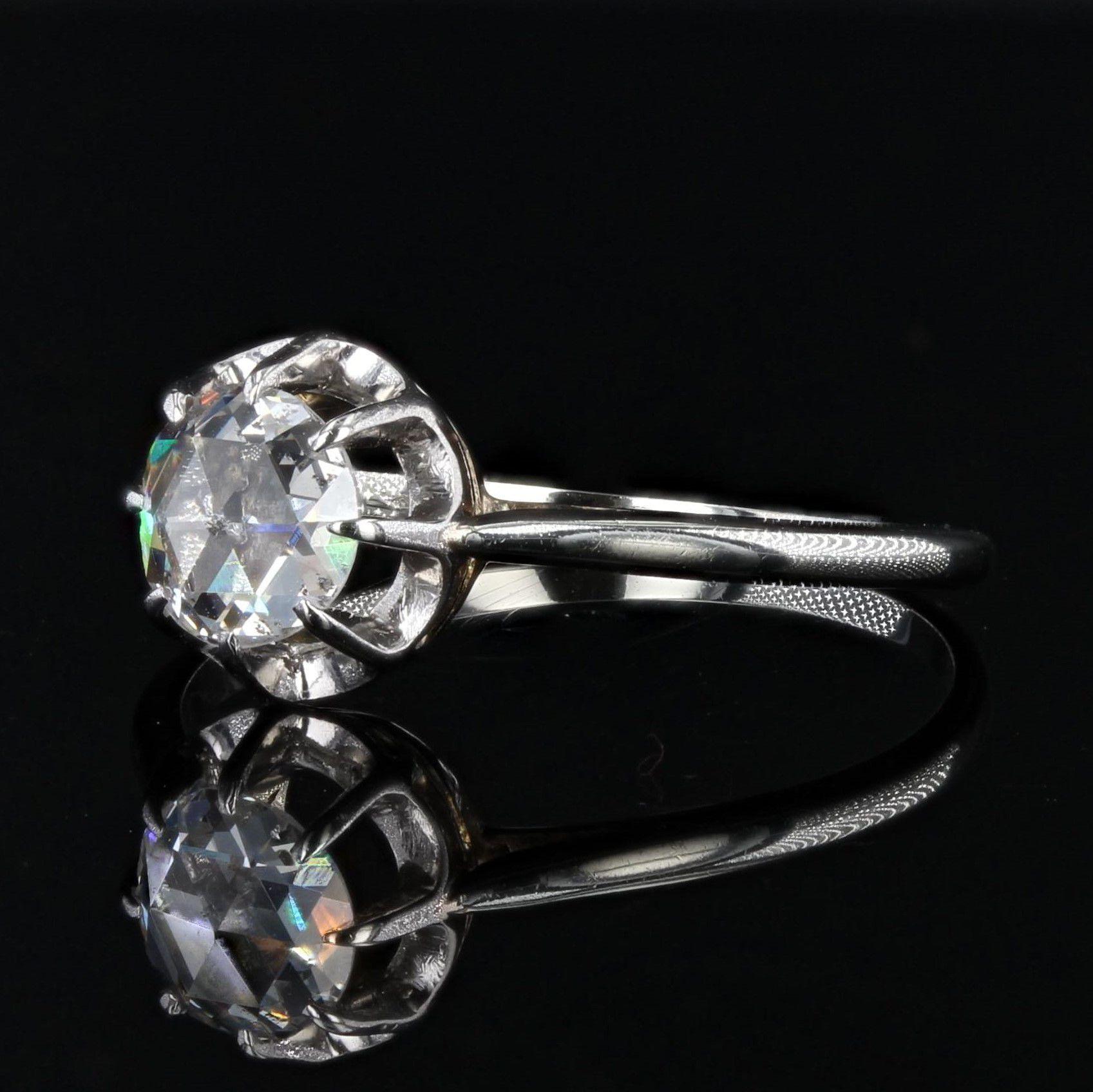 Rose Cut 1920s Rose-Cut Diamond 18 Karat White Gold Solitaire Ring