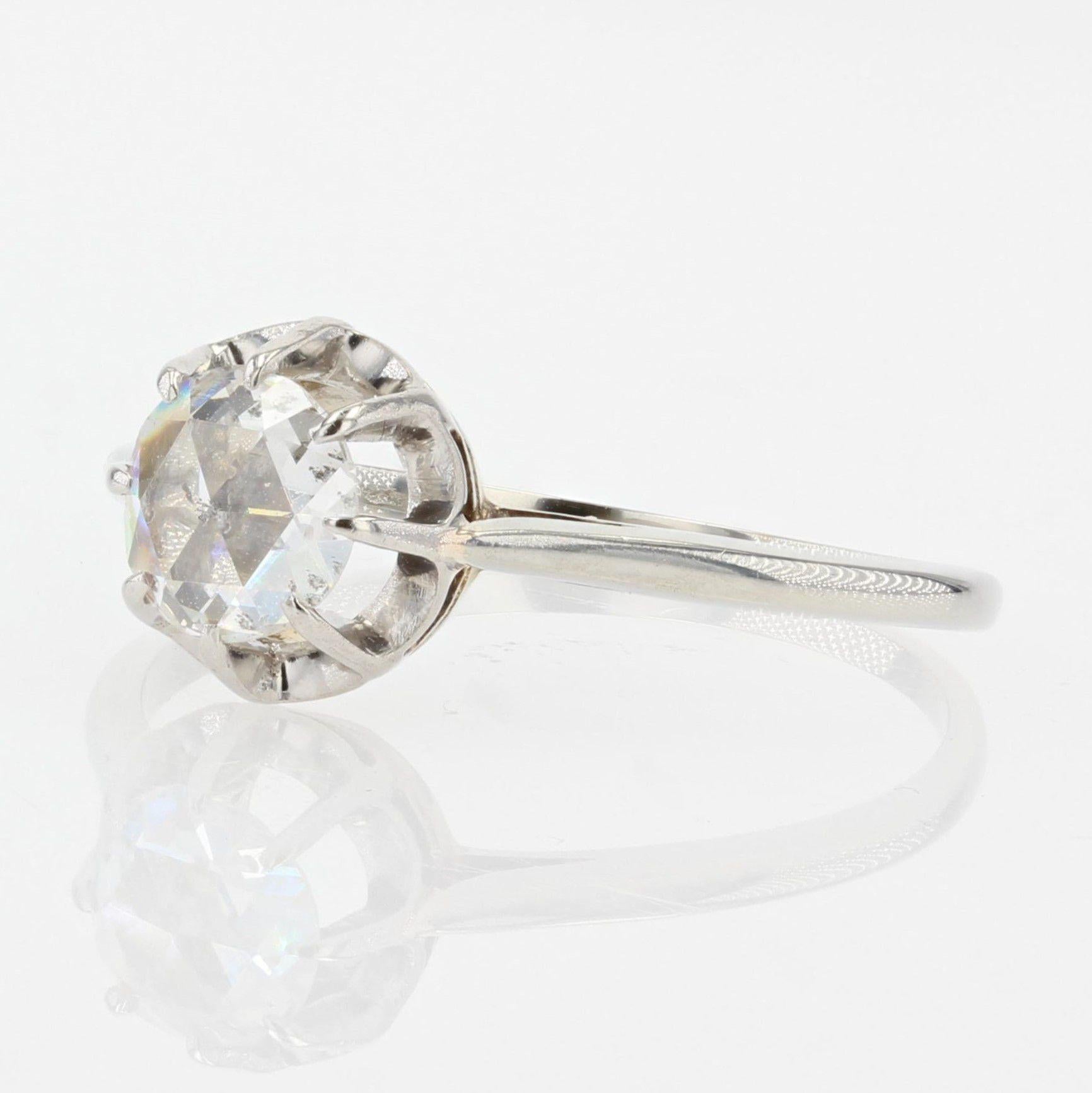 Women's 1920s Rose-Cut Diamond 18 Karat White Gold Solitaire Ring