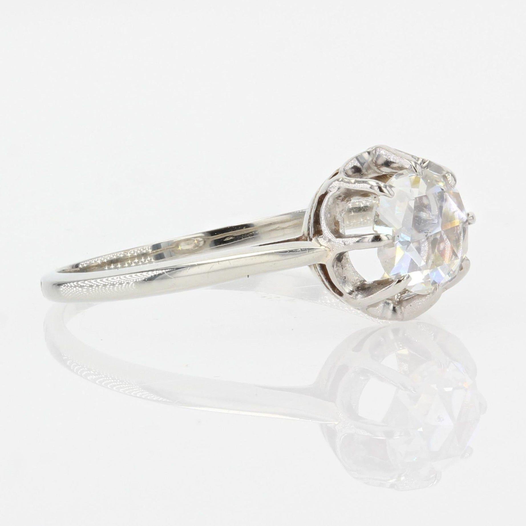 1920s Rose-Cut Diamond 18 Karat White Gold Solitaire Ring 2