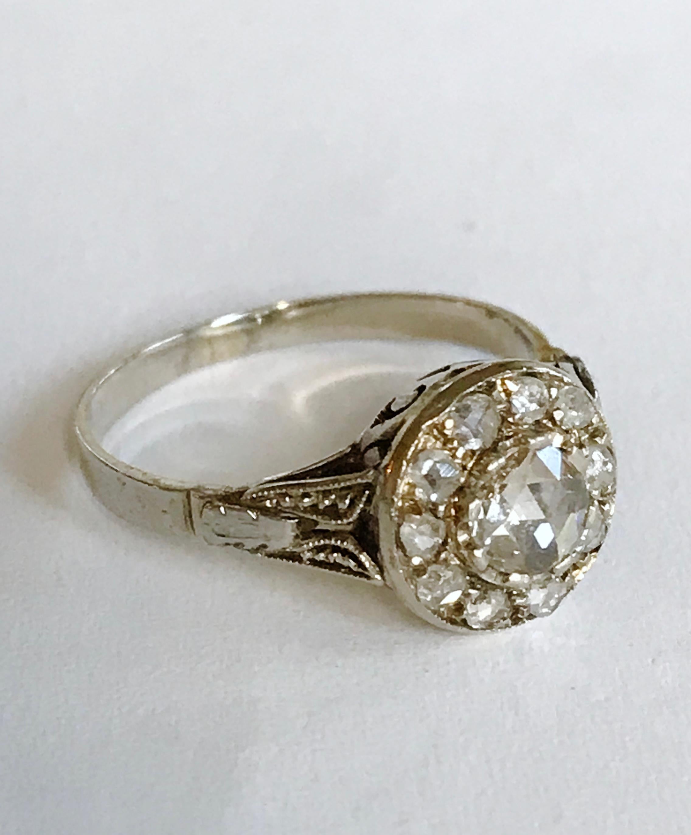 Women's 1920s Rose Cut Diamond White Gold Ring For Sale
