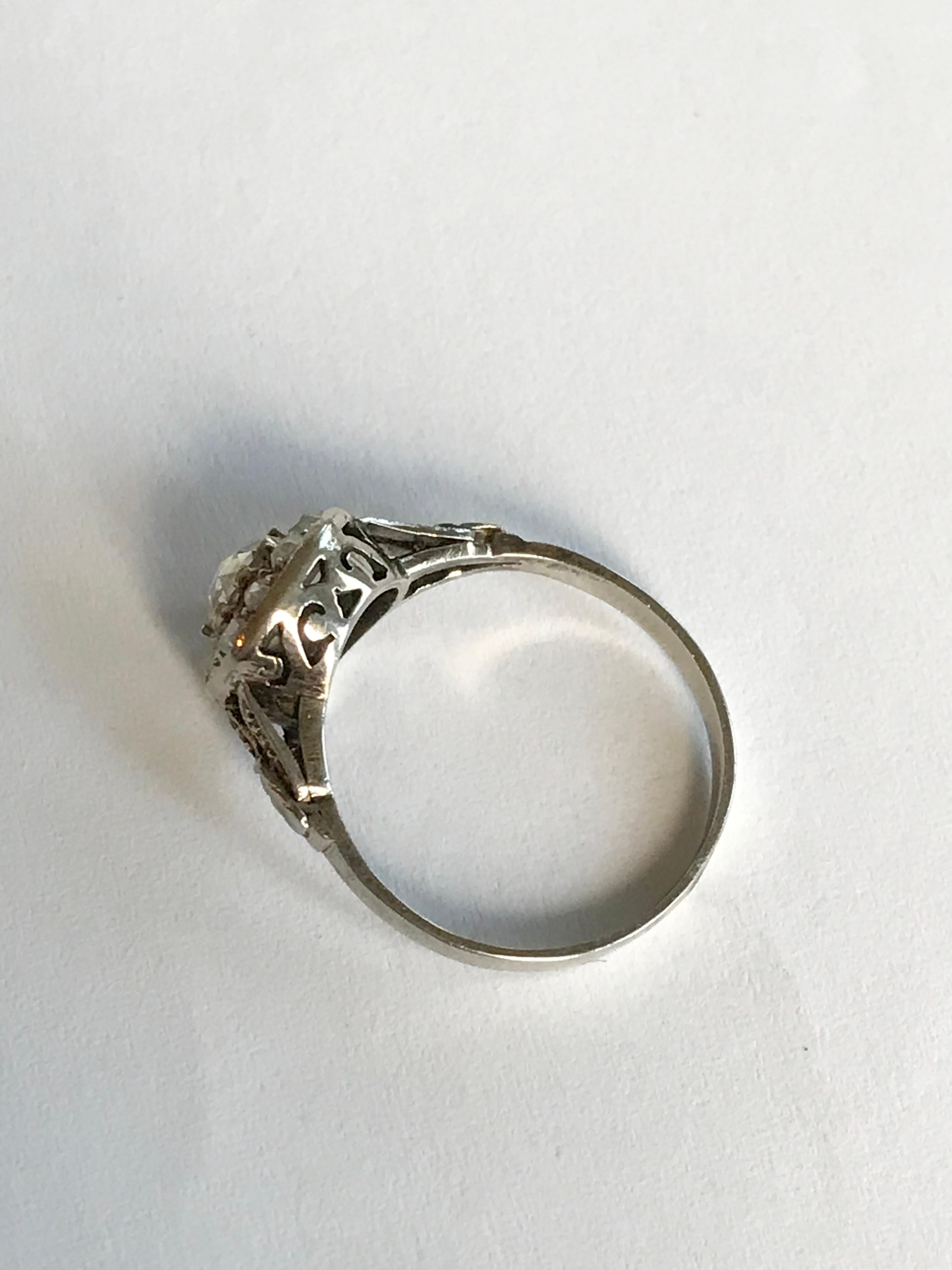 1920s Rose Cut Diamond White Gold Ring For Sale 1