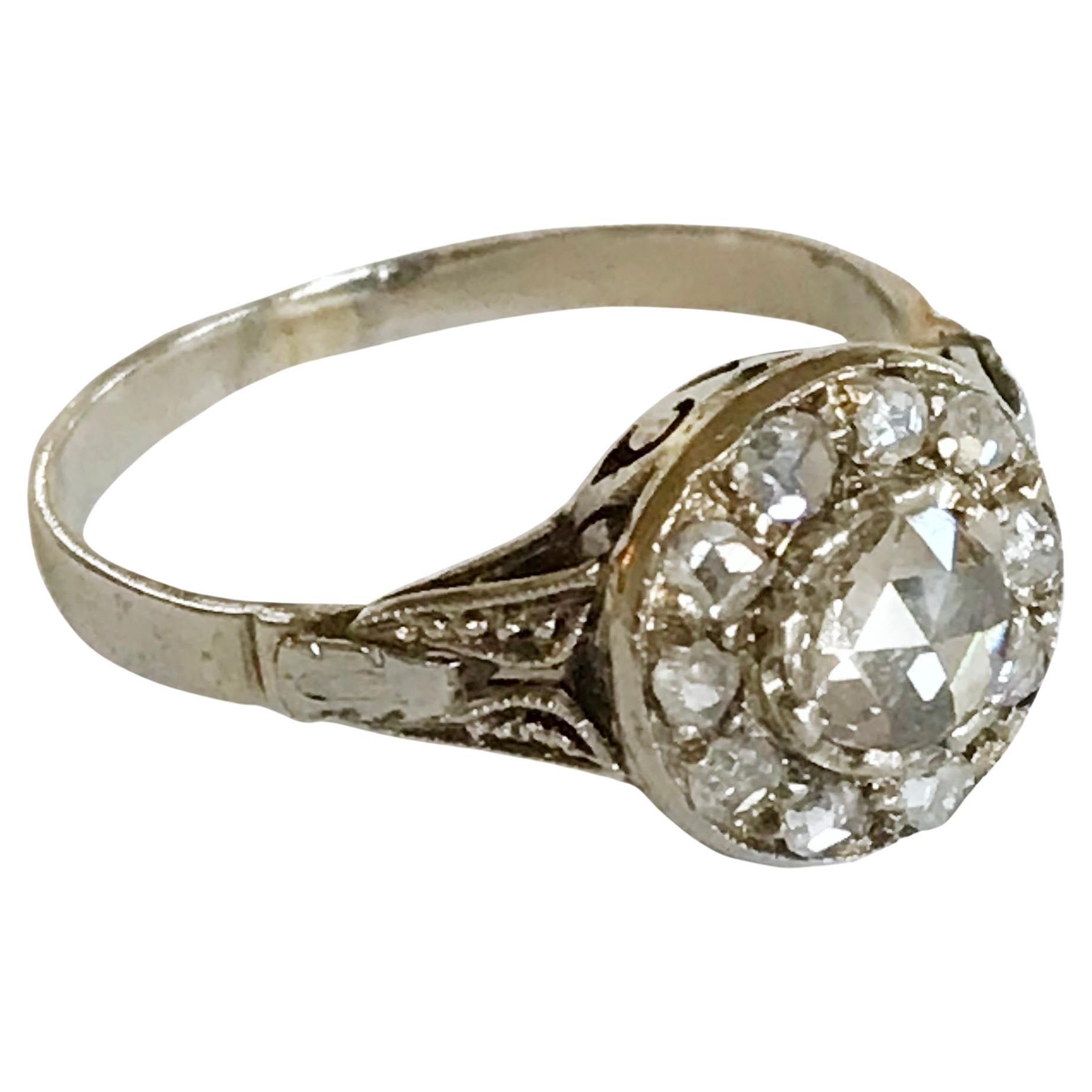 1920s Rose Cut Diamond White Gold Ring For Sale