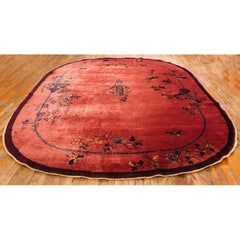 1920s Rose Field Floral Antique Chinese Knotted Wool Art Deco Room Size Oval Rug