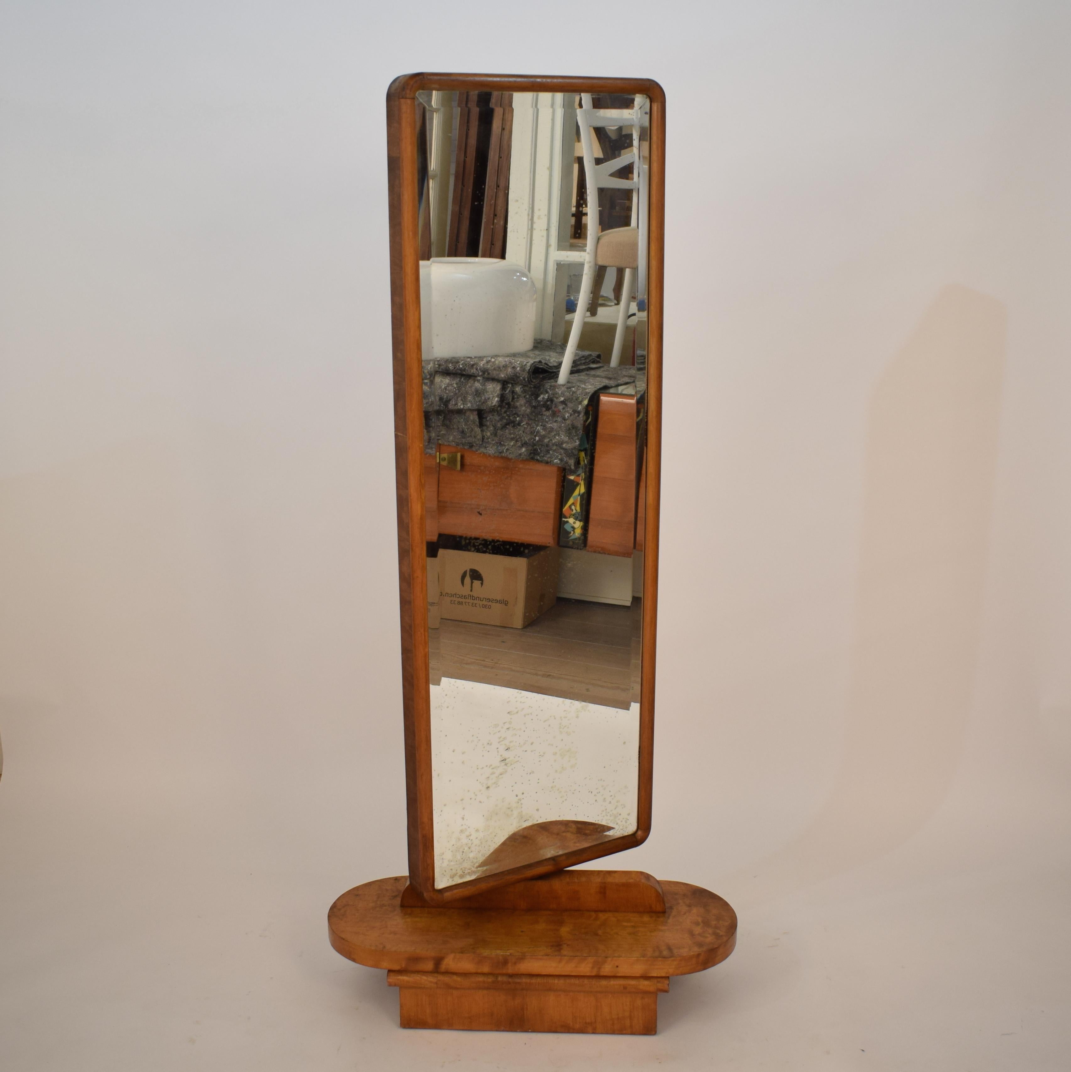 1920s Rotatable Light Brown Birch Art Deco Cheval Dressing Mirror Original Glass 3