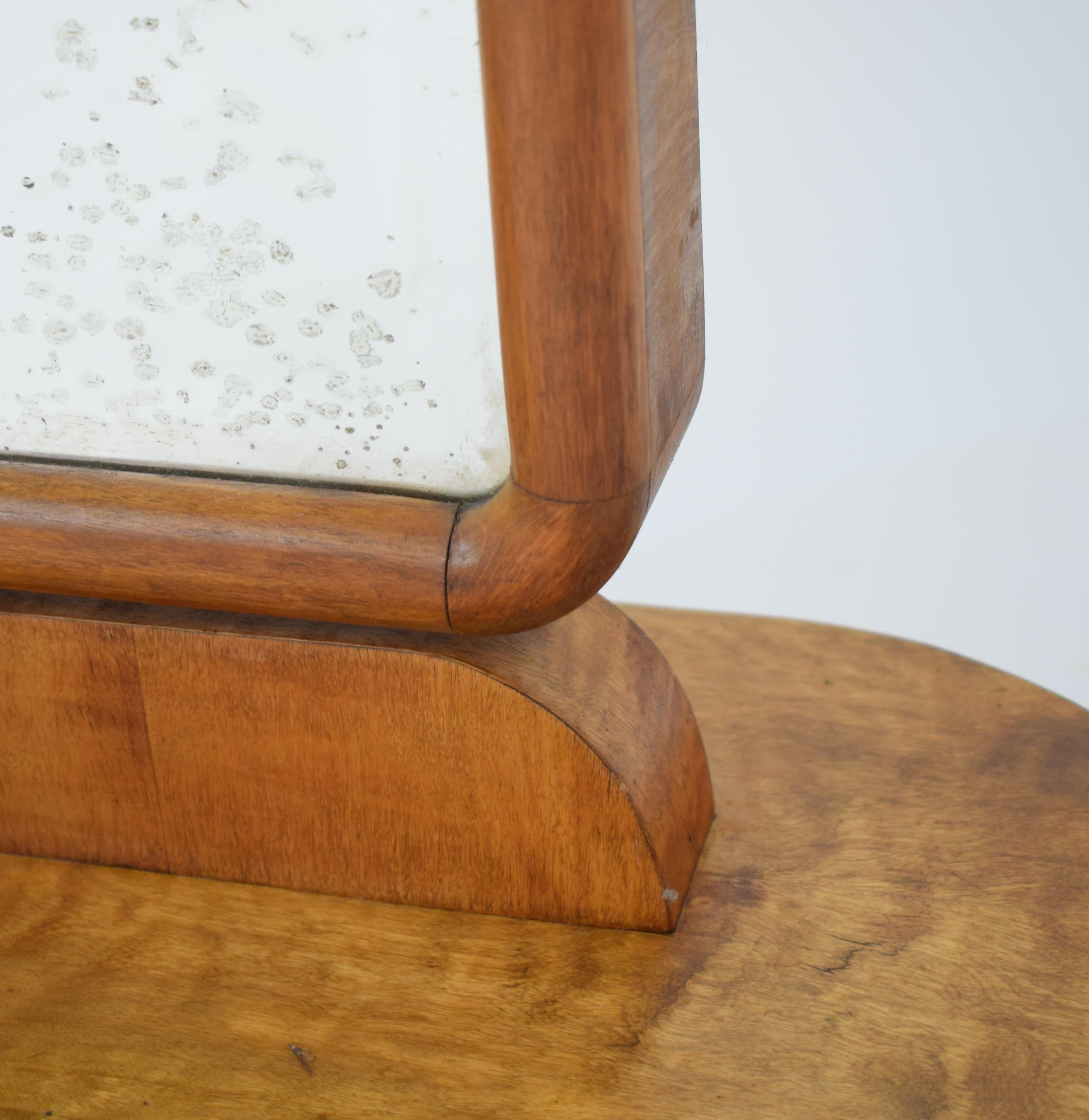 German 1920s Rotatable Light Brown Birch Art Deco Cheval Dressing Mirror Original Glass