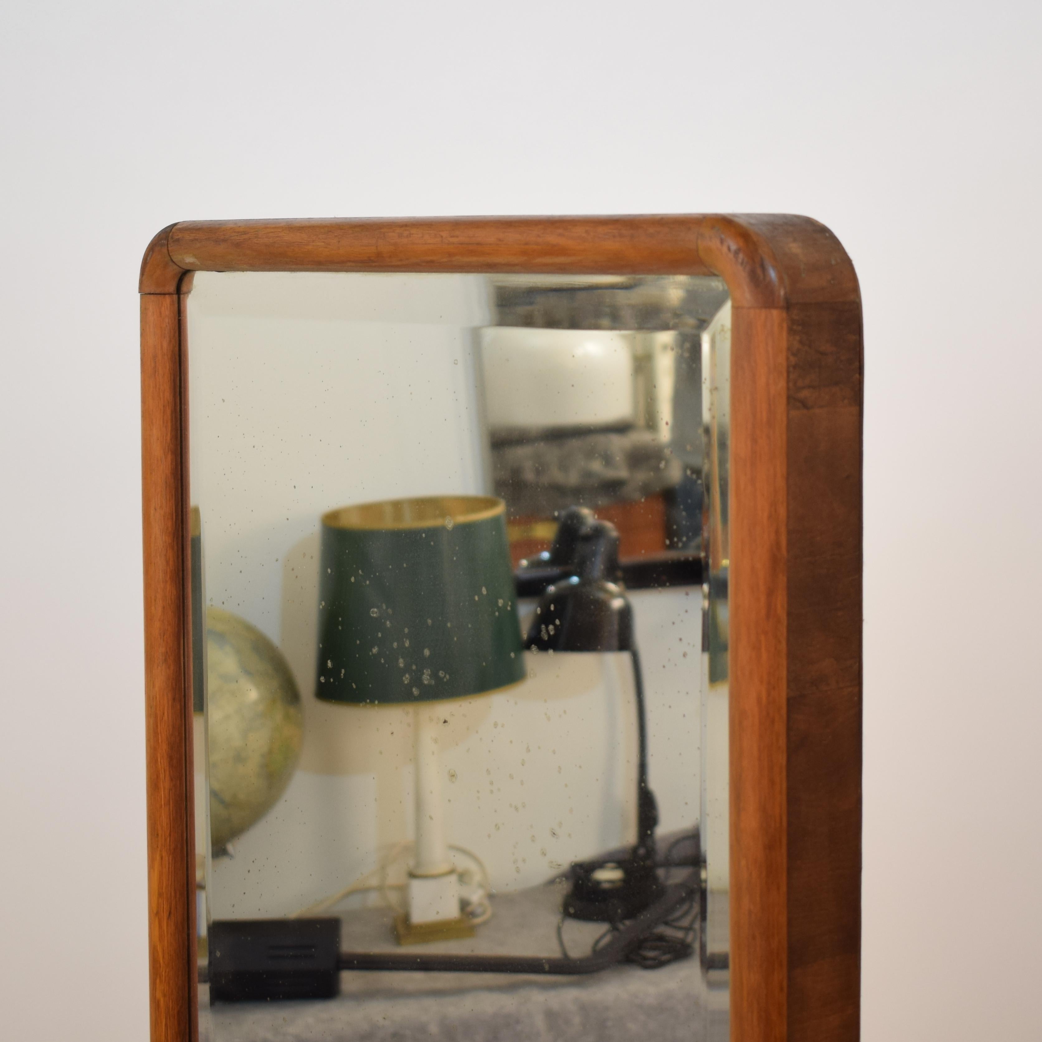 Early 20th Century 1920s Rotatable Light Brown Birch Art Deco Cheval Dressing Mirror Original Glass