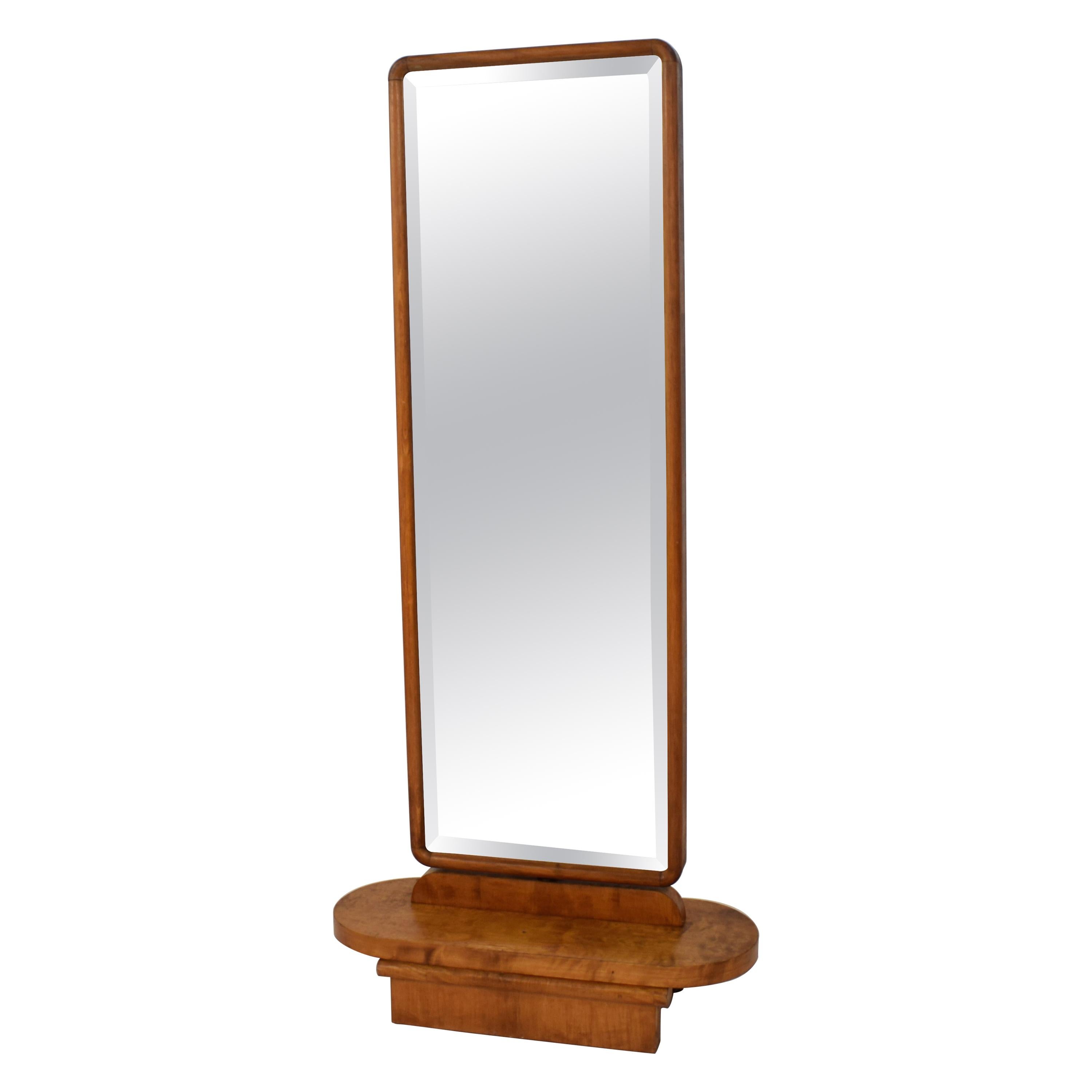 1920s Rotatable Light Brown Birch Art Deco Cheval Dressing Mirror Original Glass