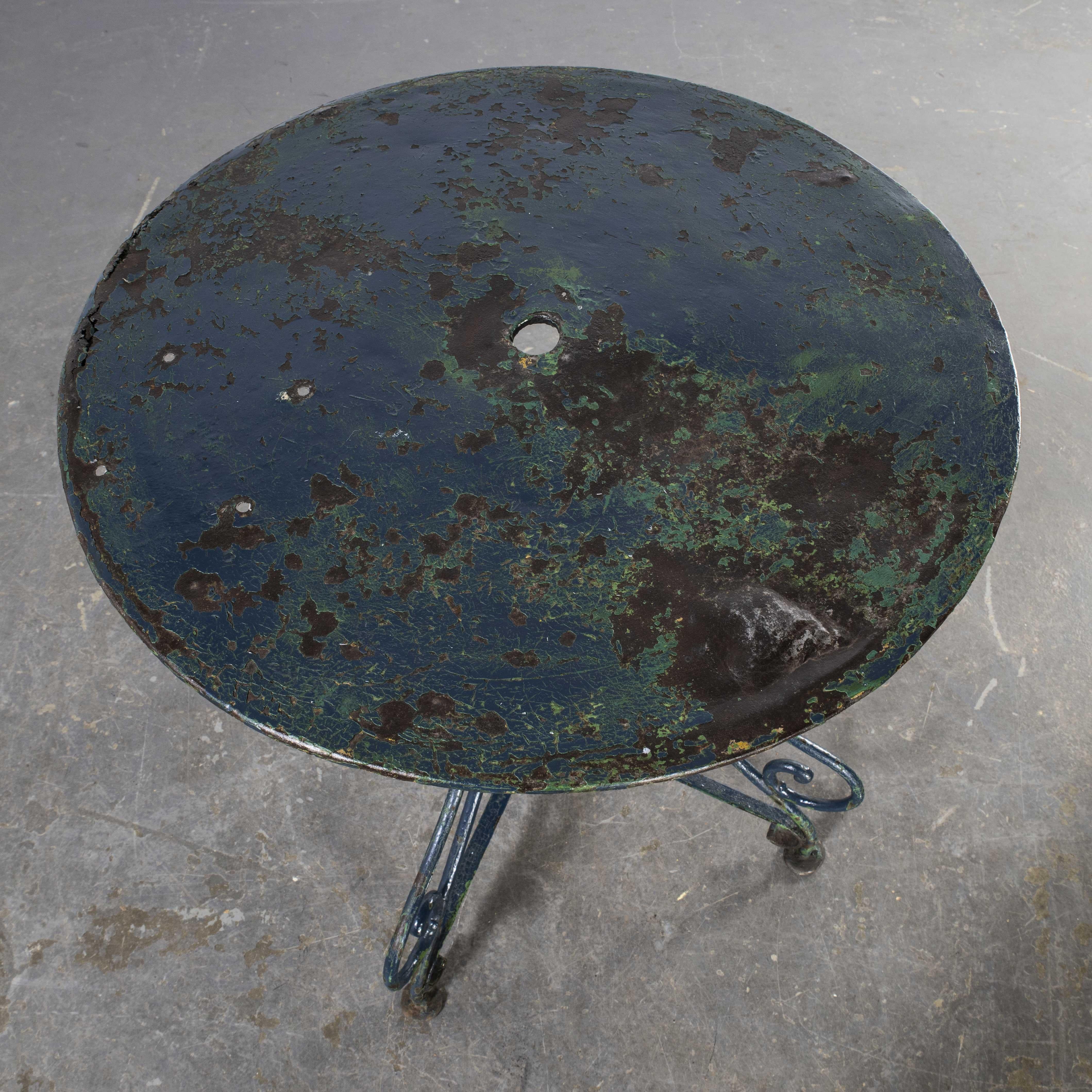 1920’s Round French Blue Metal Garden Table, Hand Forged 1