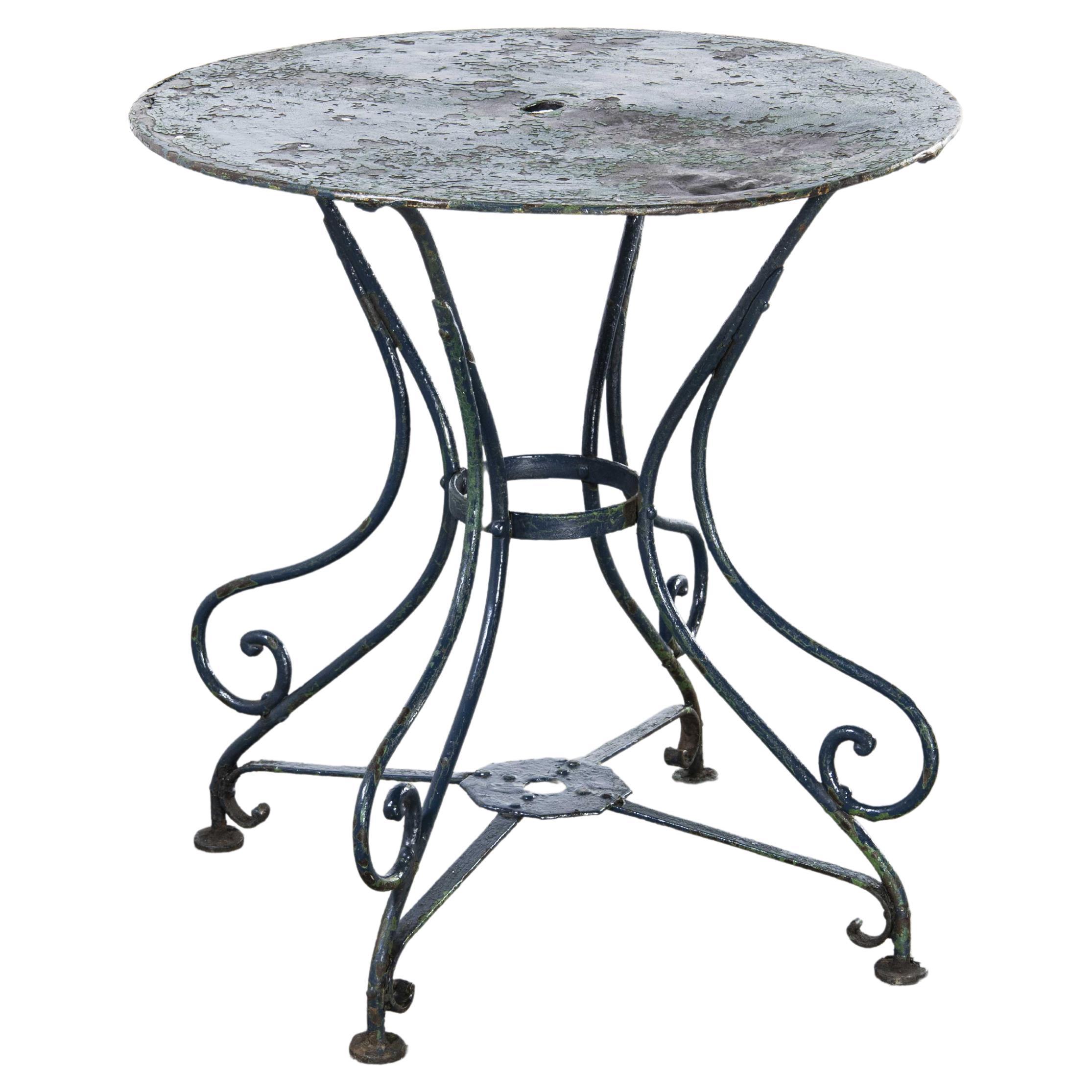 1920’s Round French Blue Metal Garden Table, Hand Forged
