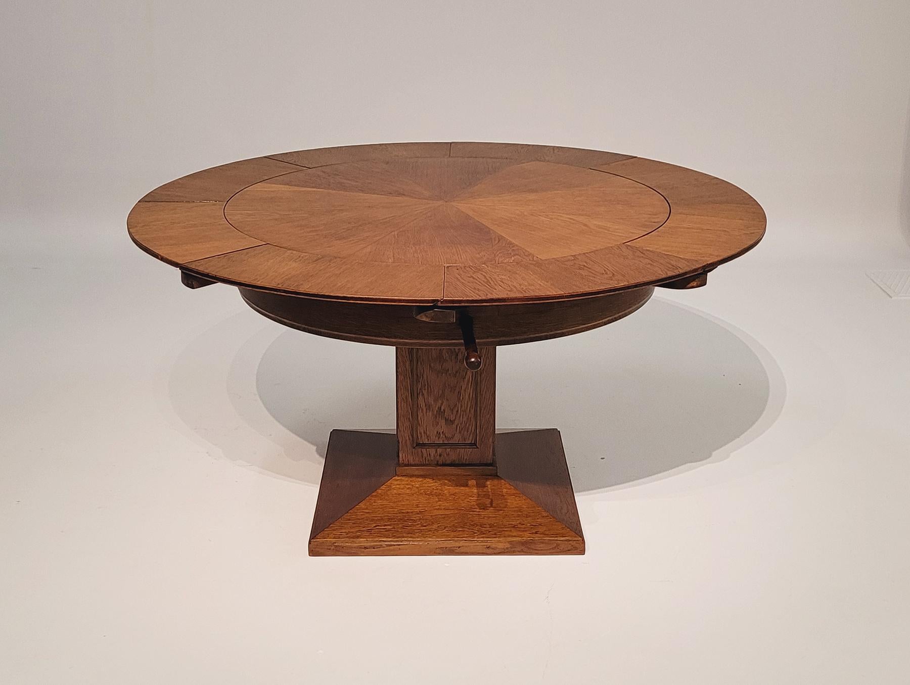 Art Deco 1920s Round Table with Special Mechanism, Rare Ability to Increase Its Diameter