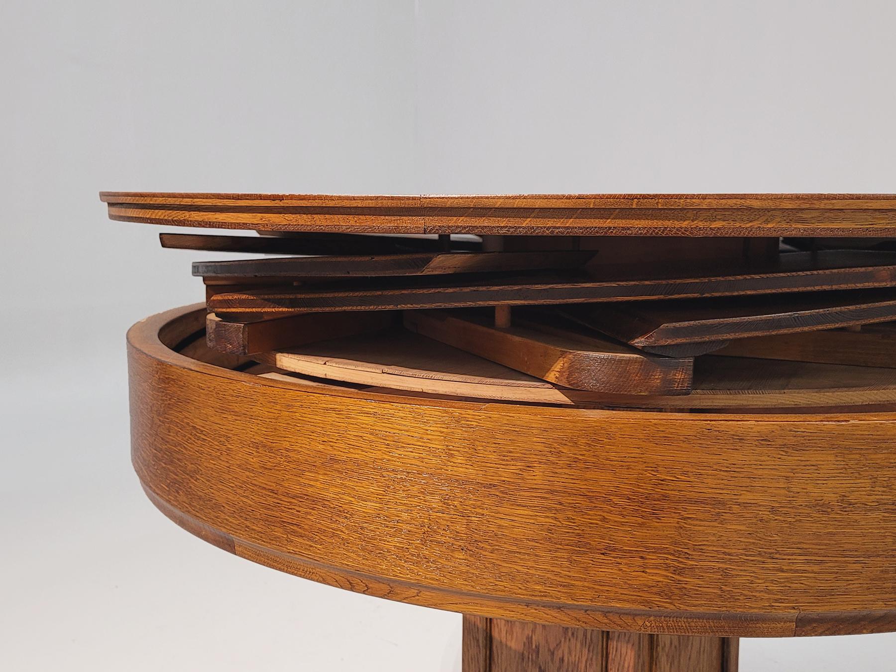 Early 20th Century 1920s Round Table with Special Mechanism, Rare Ability to Increase Its Diameter