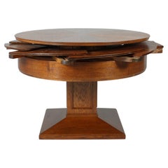 Antique 1920s Round Table with Special Mechanism, Rare Ability to Increase Its Diameter
