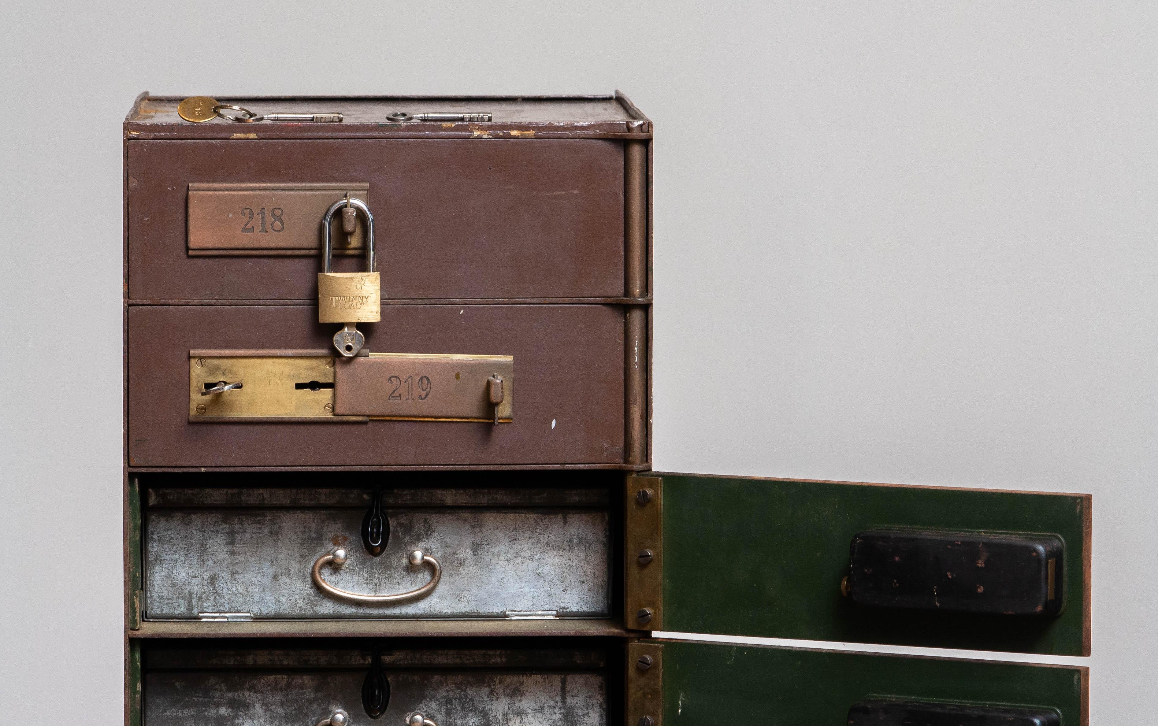 Early 20th Century 1920's Row of Eight Safety Deposit Boxes / Security Lockers from a Bank Safe For Sale