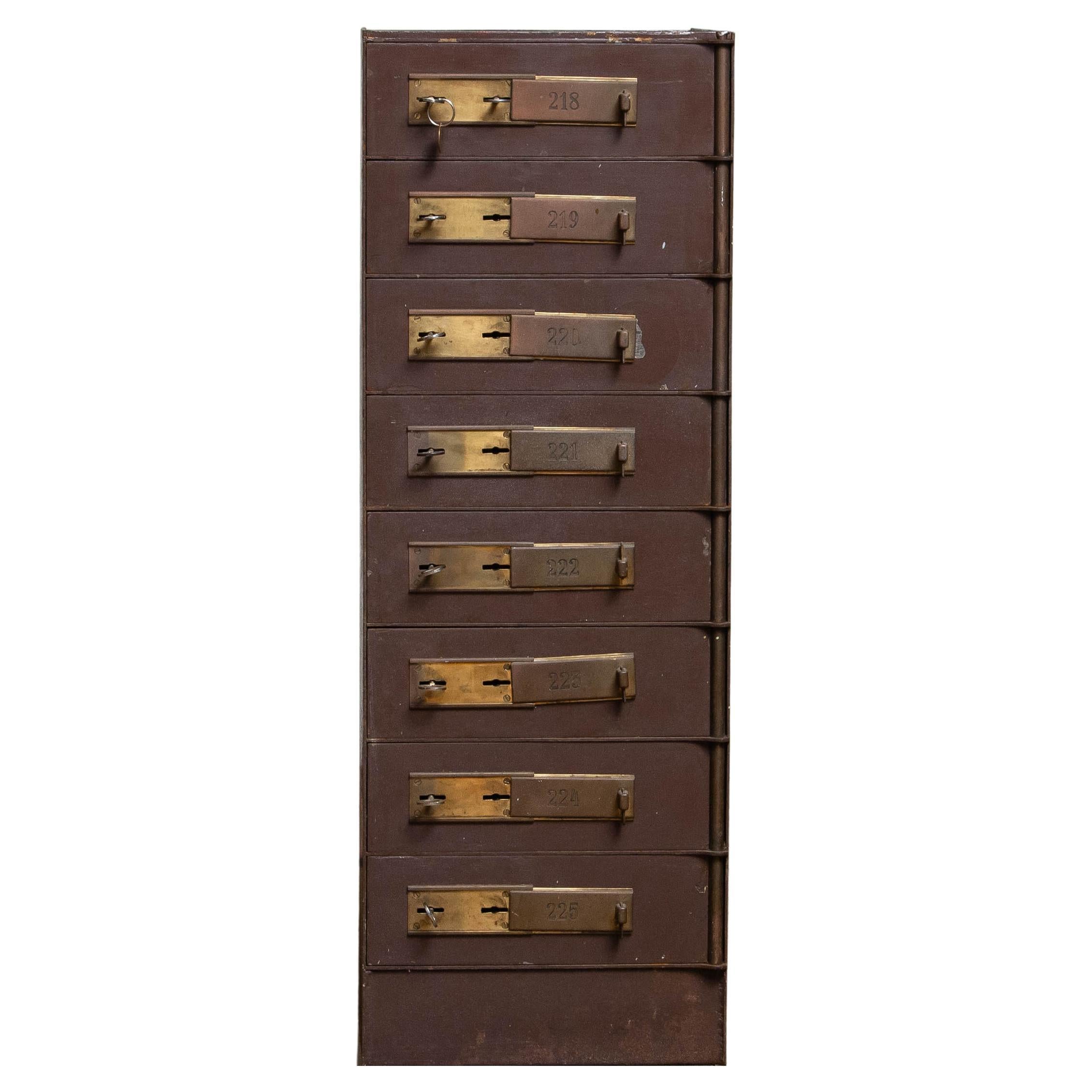 1920's Row of Eight Safety Deposit Boxes / Security Lockers from a Bank Safe For Sale