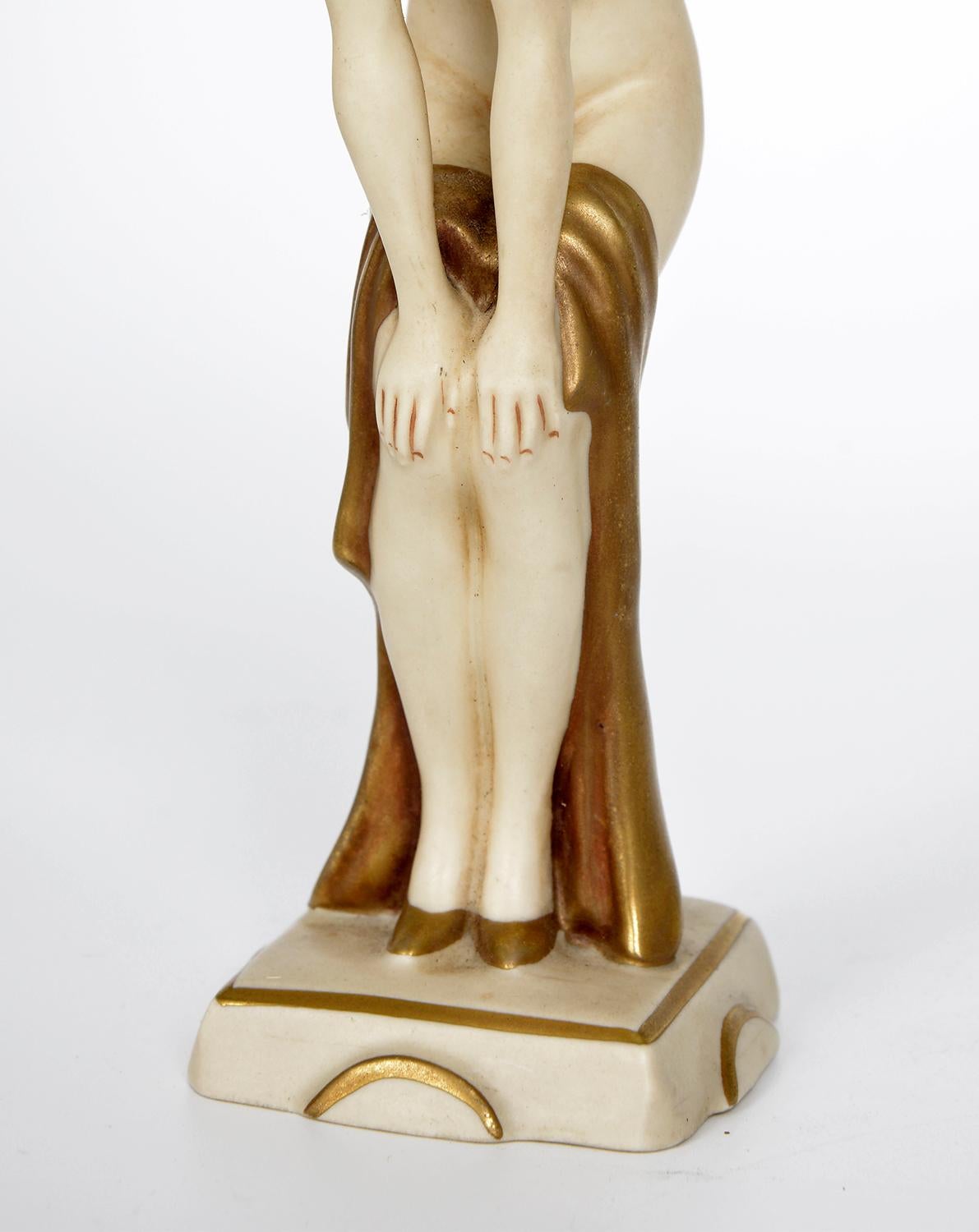 Gold 1920s Royal Dux Art Deco Flapper Nude Porcelain Figurine Elly Strobach mod. 3332 For Sale