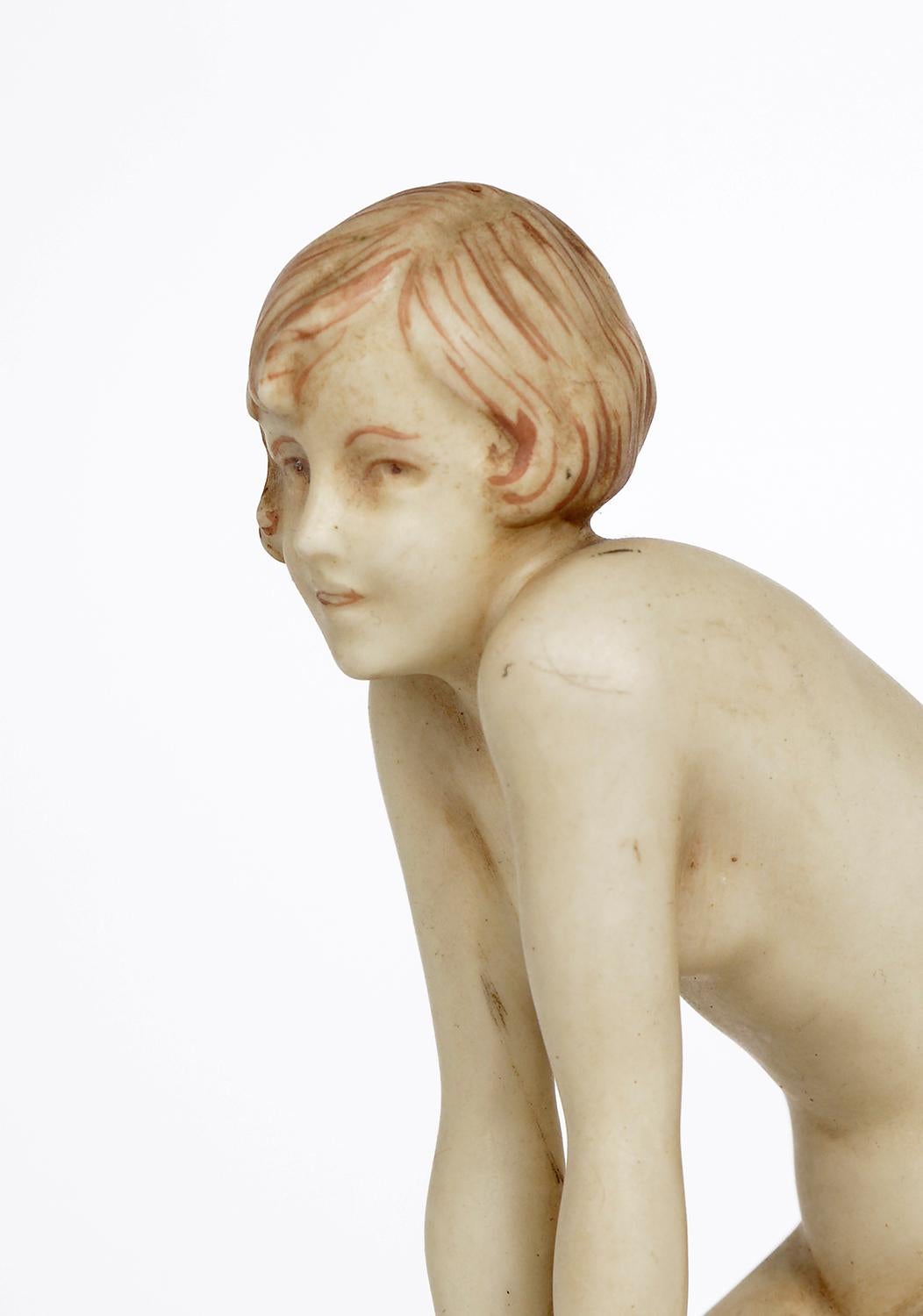 1920s Royal Dux Art Deco Flapper Nude Porcelain Figurine Elly Strobach mod. 3332 For Sale 4