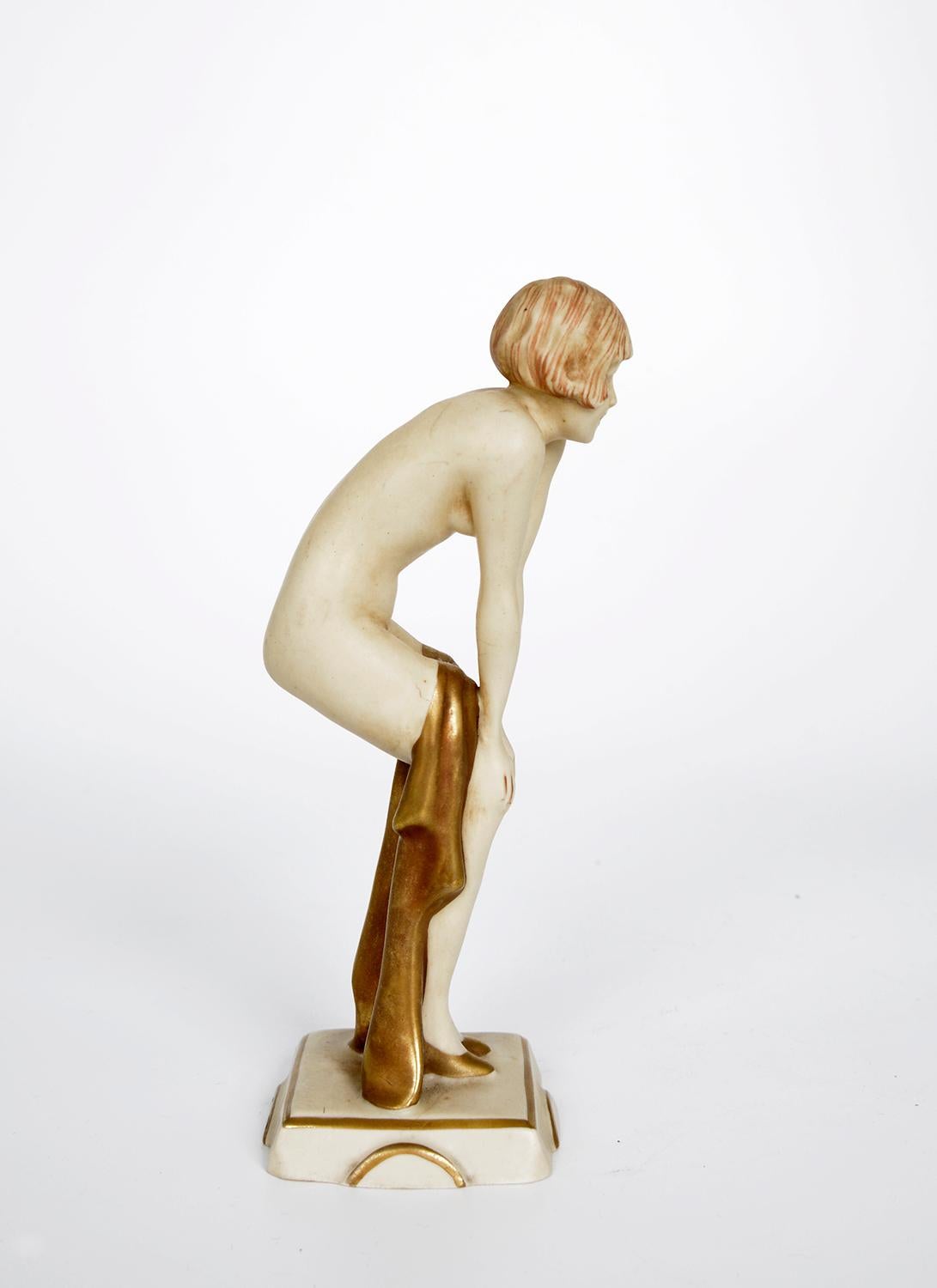 Czech 1920s Royal Dux Art Deco Flapper Nude Porcelain Figurine Elly Strobach mod. 3332 For Sale