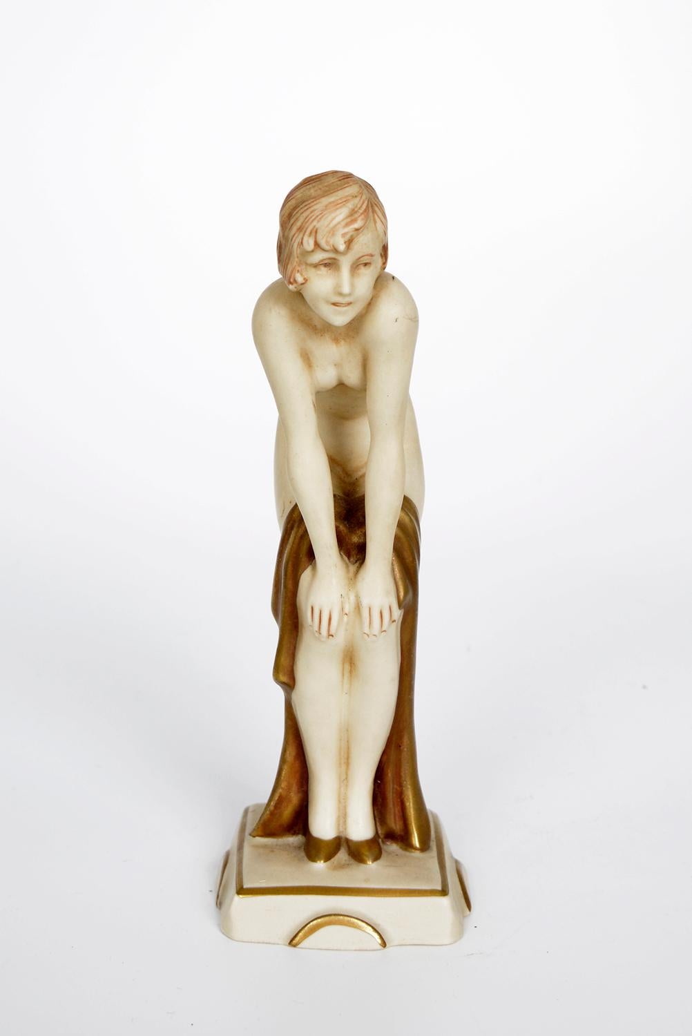 Hand-Carved 1920s Royal Dux Art Deco Flapper Nude Porcelain Figurine Elly Strobach mod. 3332 For Sale