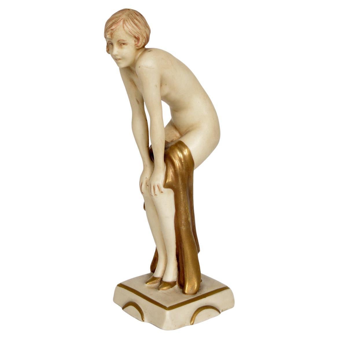 1920er Royal Dux Art Deco Flapper Nude Porzellan Figur Elly Strobach Mod. 3332