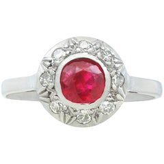 1920s Ruby and Diamond White Gold Cluster Ring