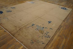 1920s Sand Color Open Floral Asymmetric Chinese Art Deco Rug 10'10"x13'3" Carpet