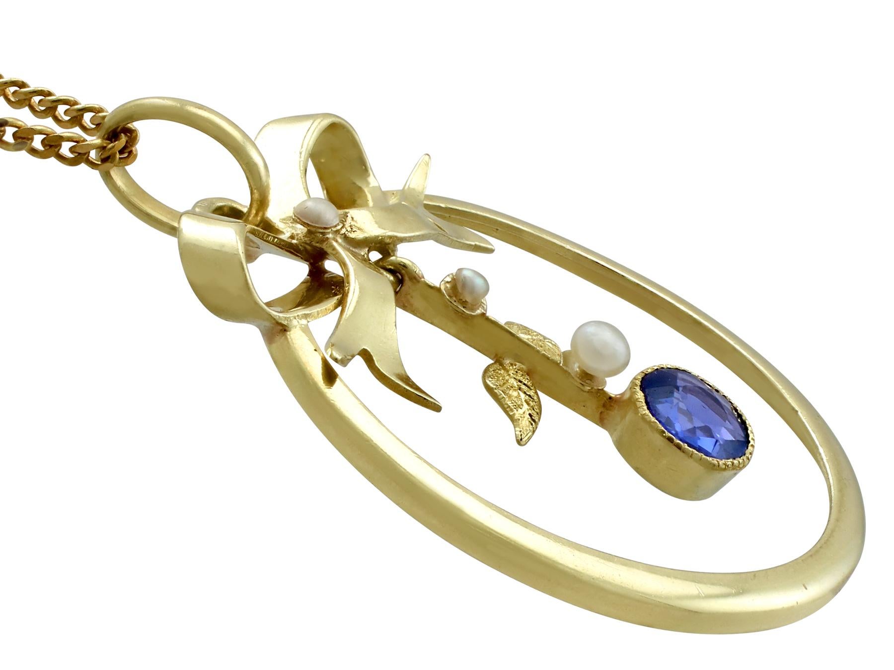 1920s Sapphire and Pearl, Yellow Gold Pendant In Excellent Condition In Jesmond, Newcastle Upon Tyne