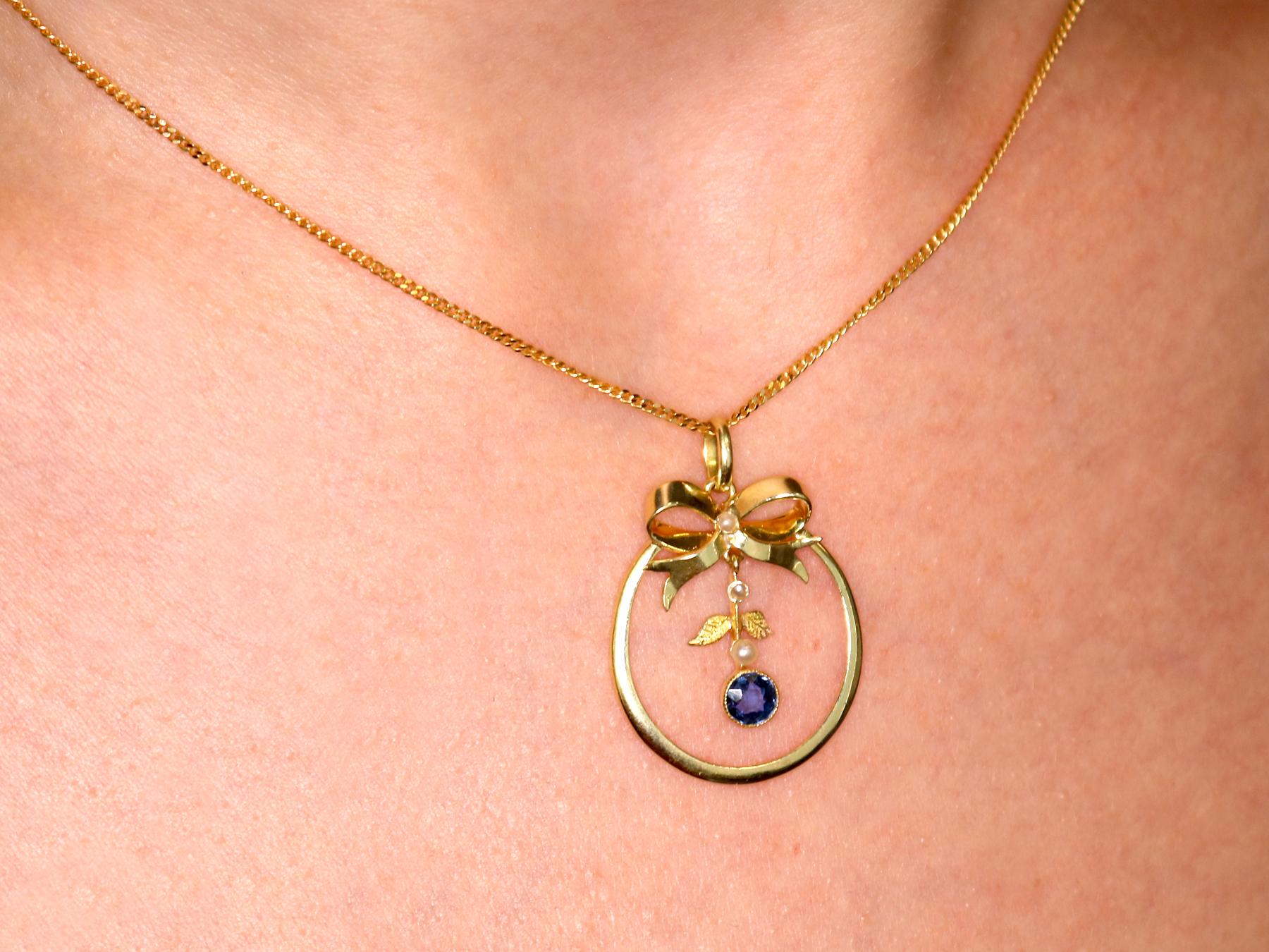 1920s Sapphire and Pearl, Yellow Gold Pendant 3