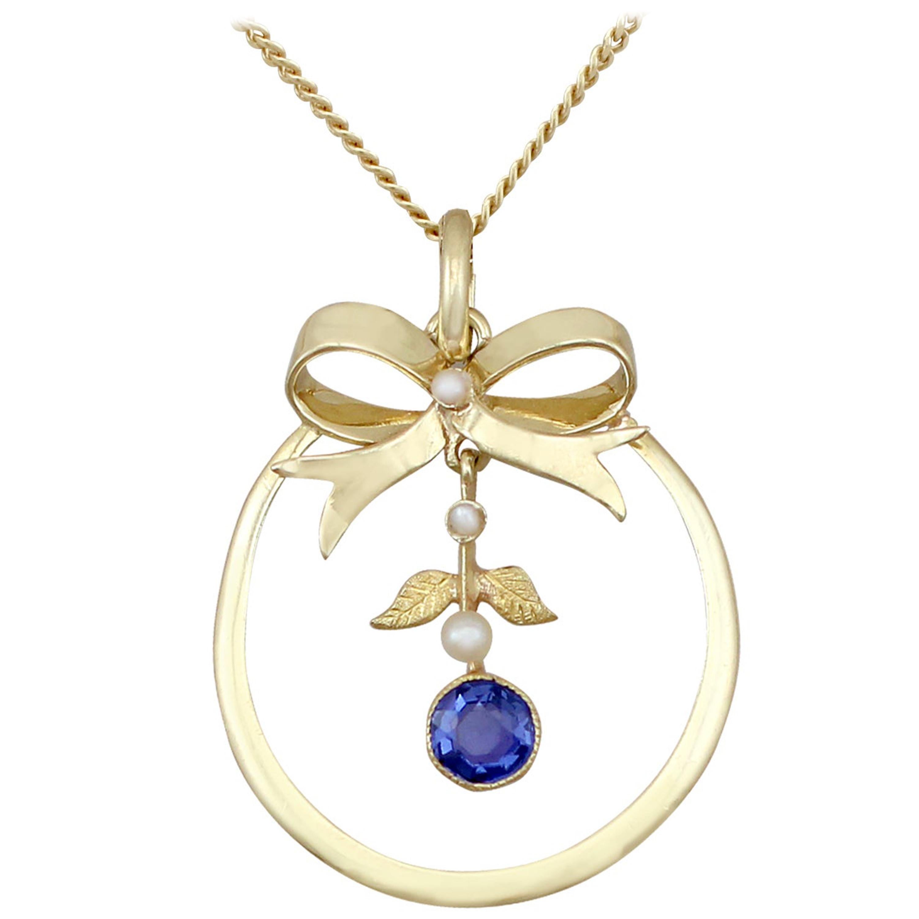 1920s Sapphire and Pearl, Yellow Gold Pendant